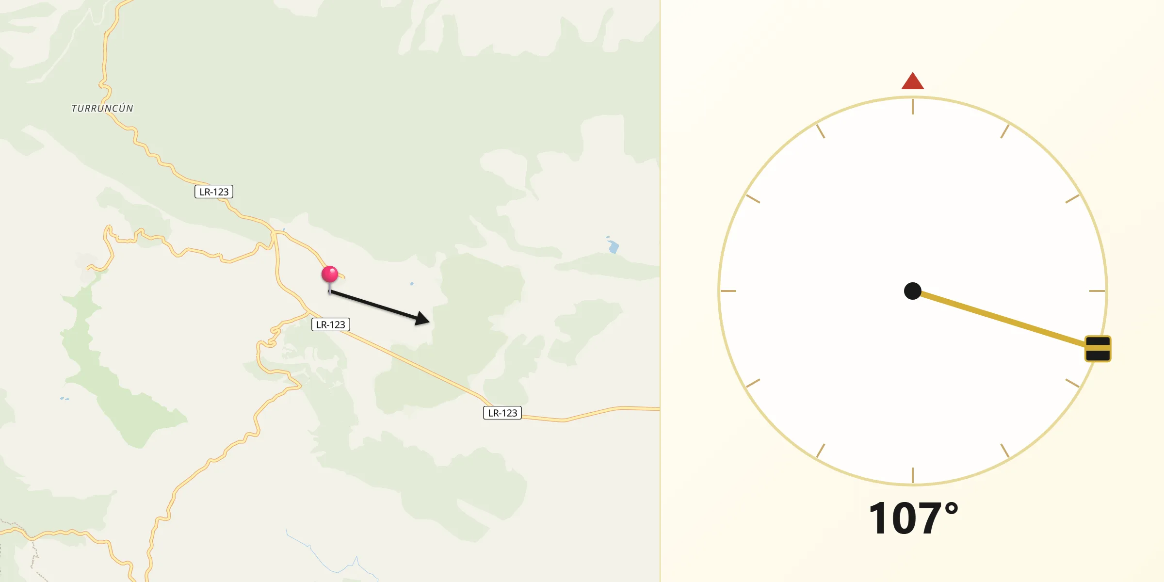 Dirección de la Qibla desde Villarroya