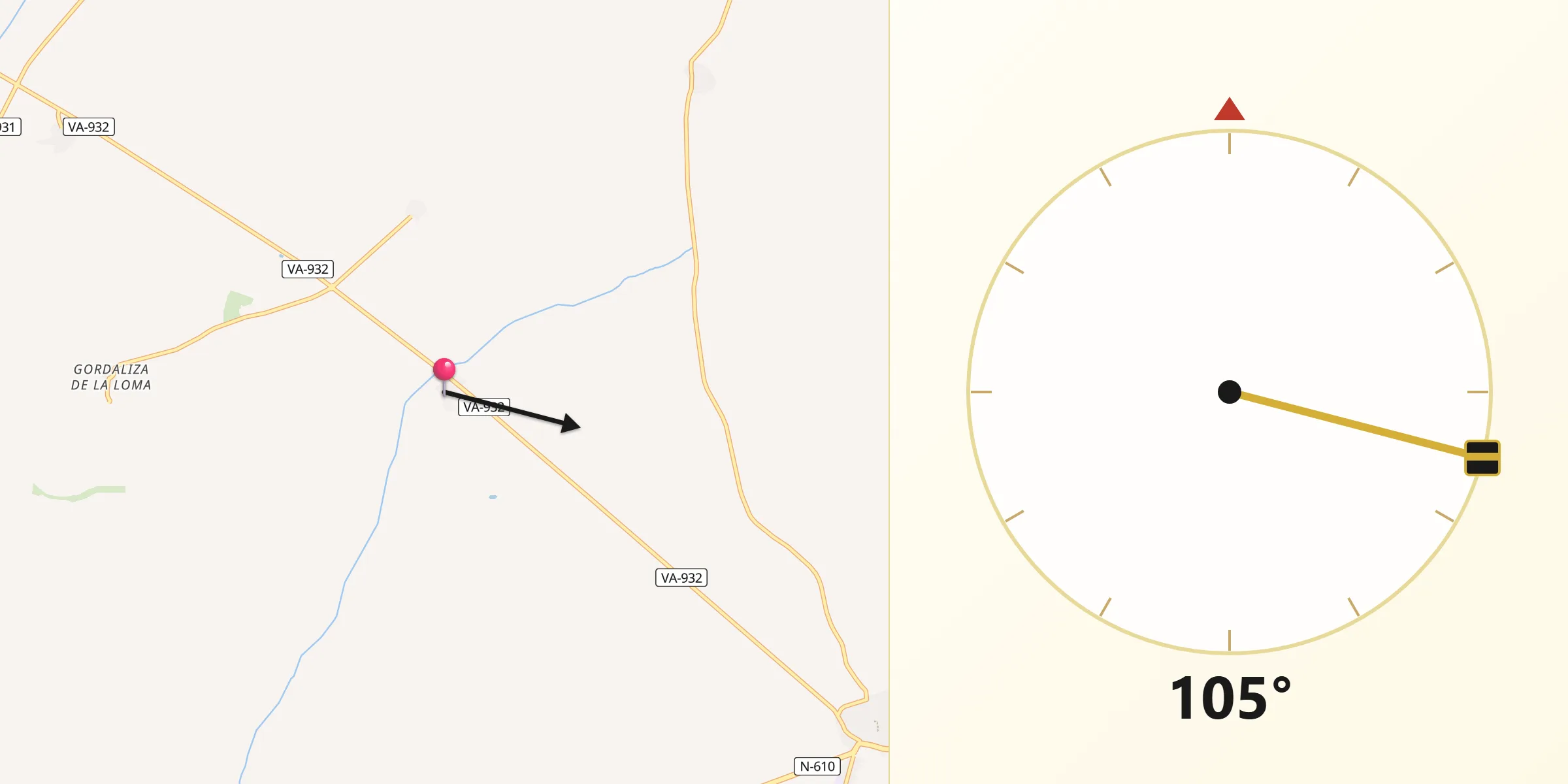 Dirección de la Qibla desde Bustillo de Chaves