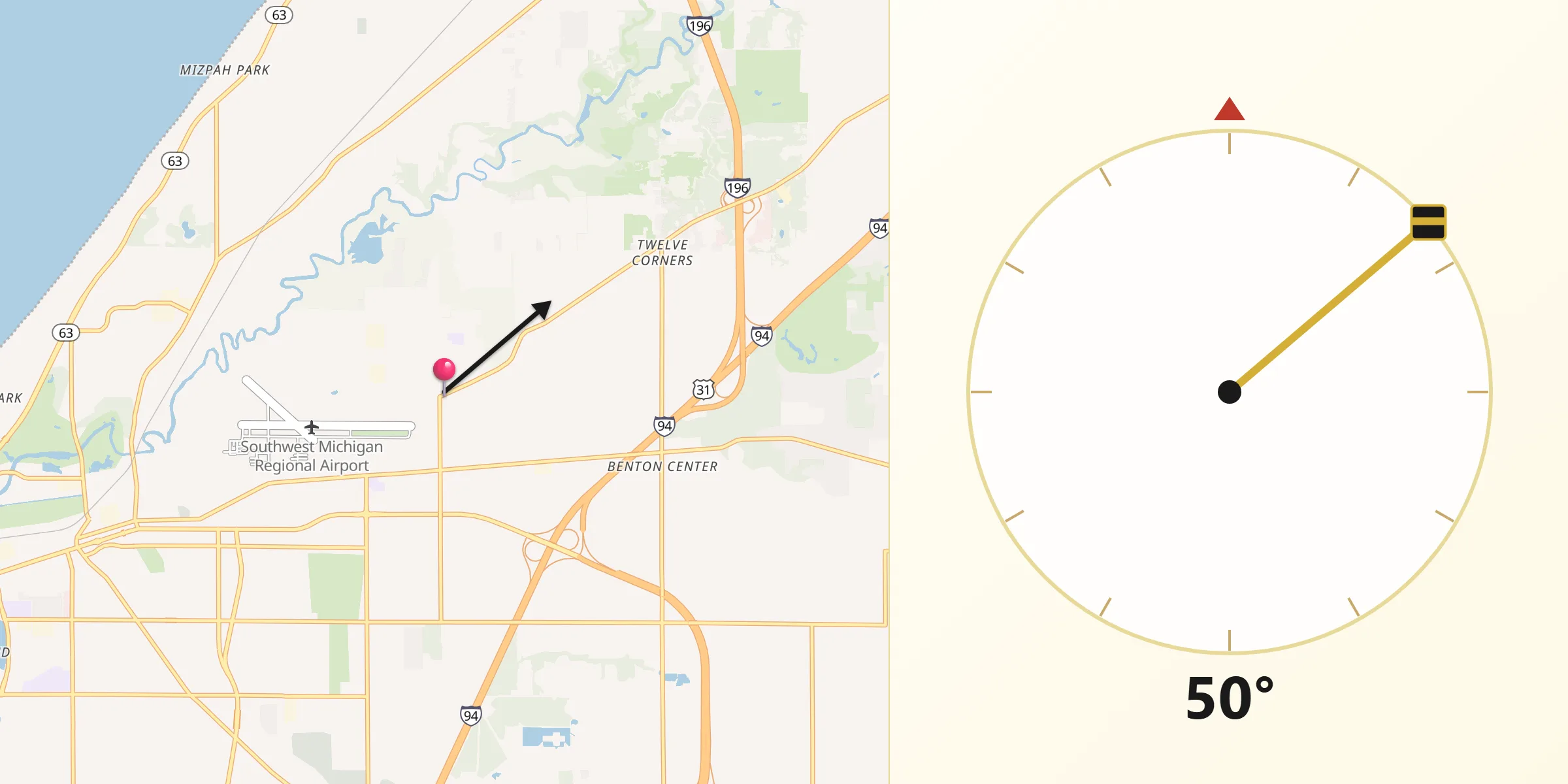 Qibla Direction from Benton Heights