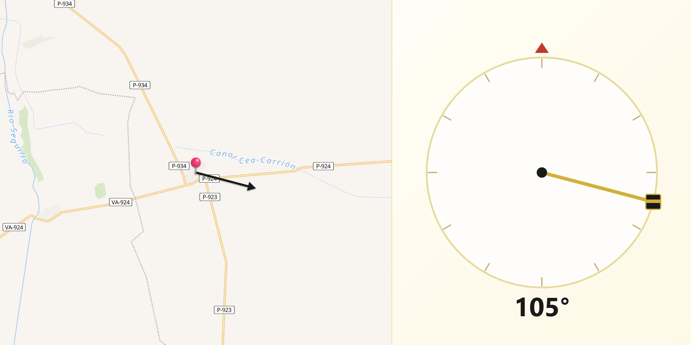 Dirección de la Qibla desde Guaza de Campos