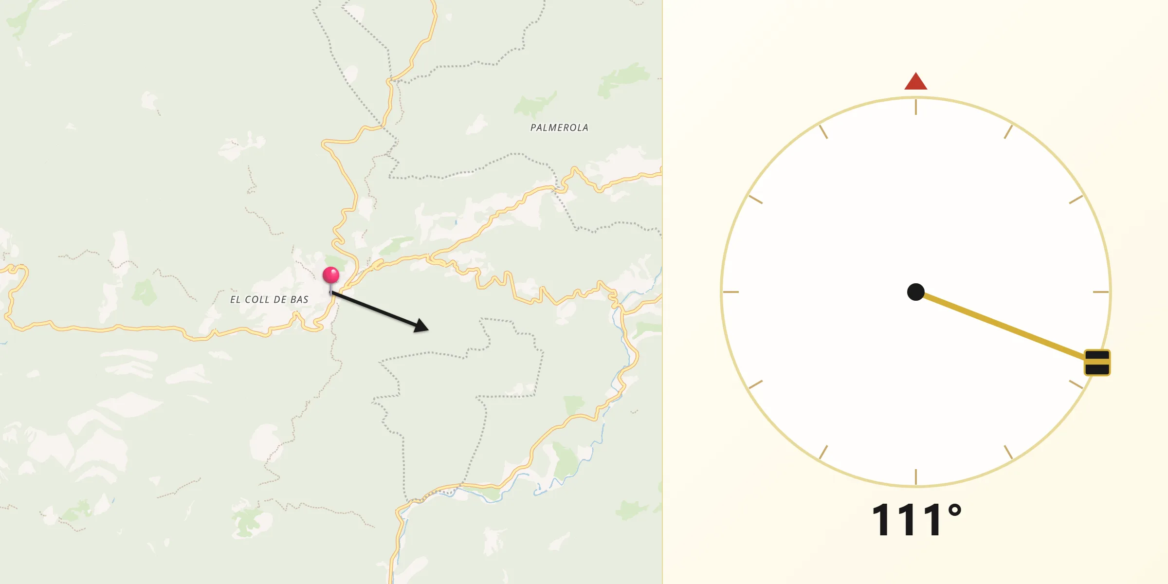 Dirección de la Qibla desde Borredà