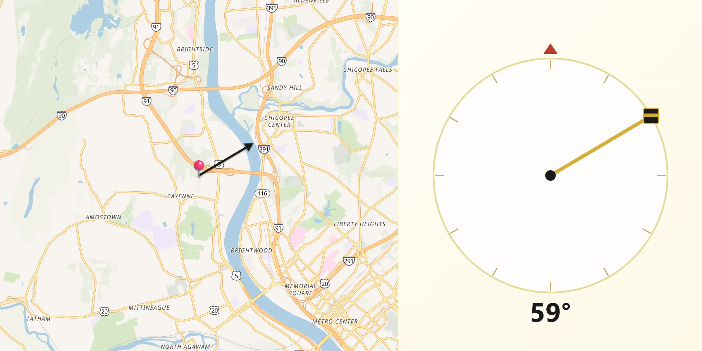 Qibla Direction from Hampden County