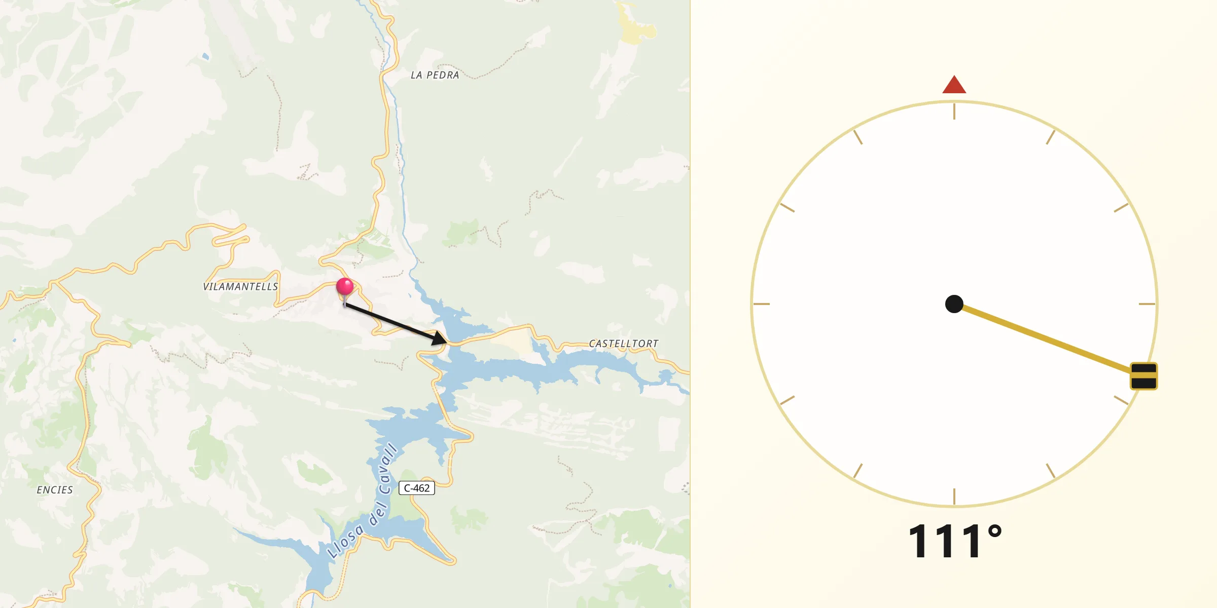Dirección de la Qibla desde Sant Llorenç de Morunys