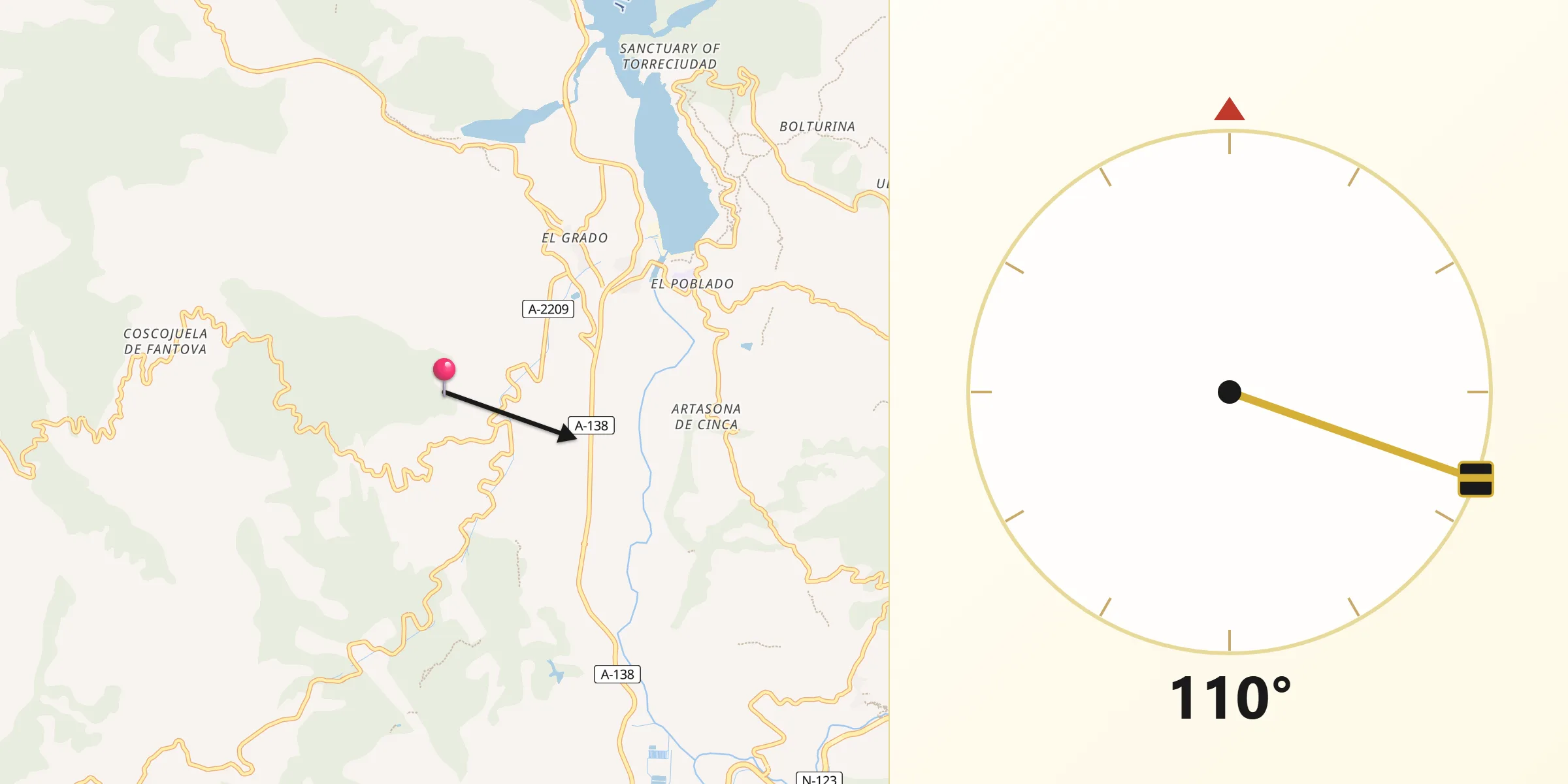 Dirección de la Qibla desde El Grado