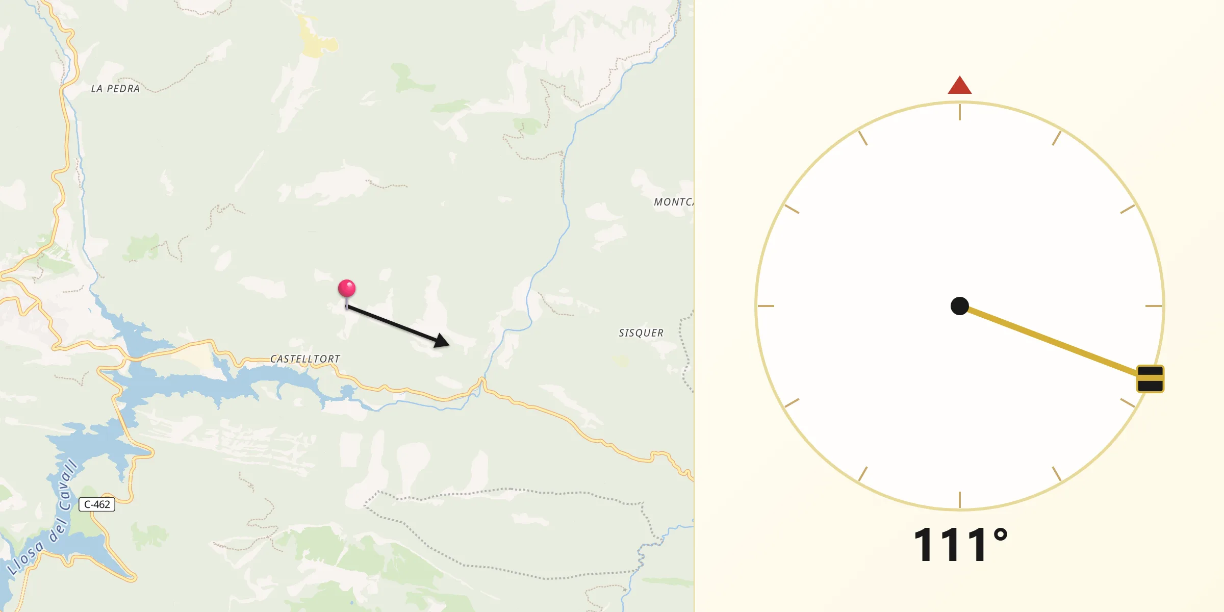 Dirección de la Qibla desde Guixers