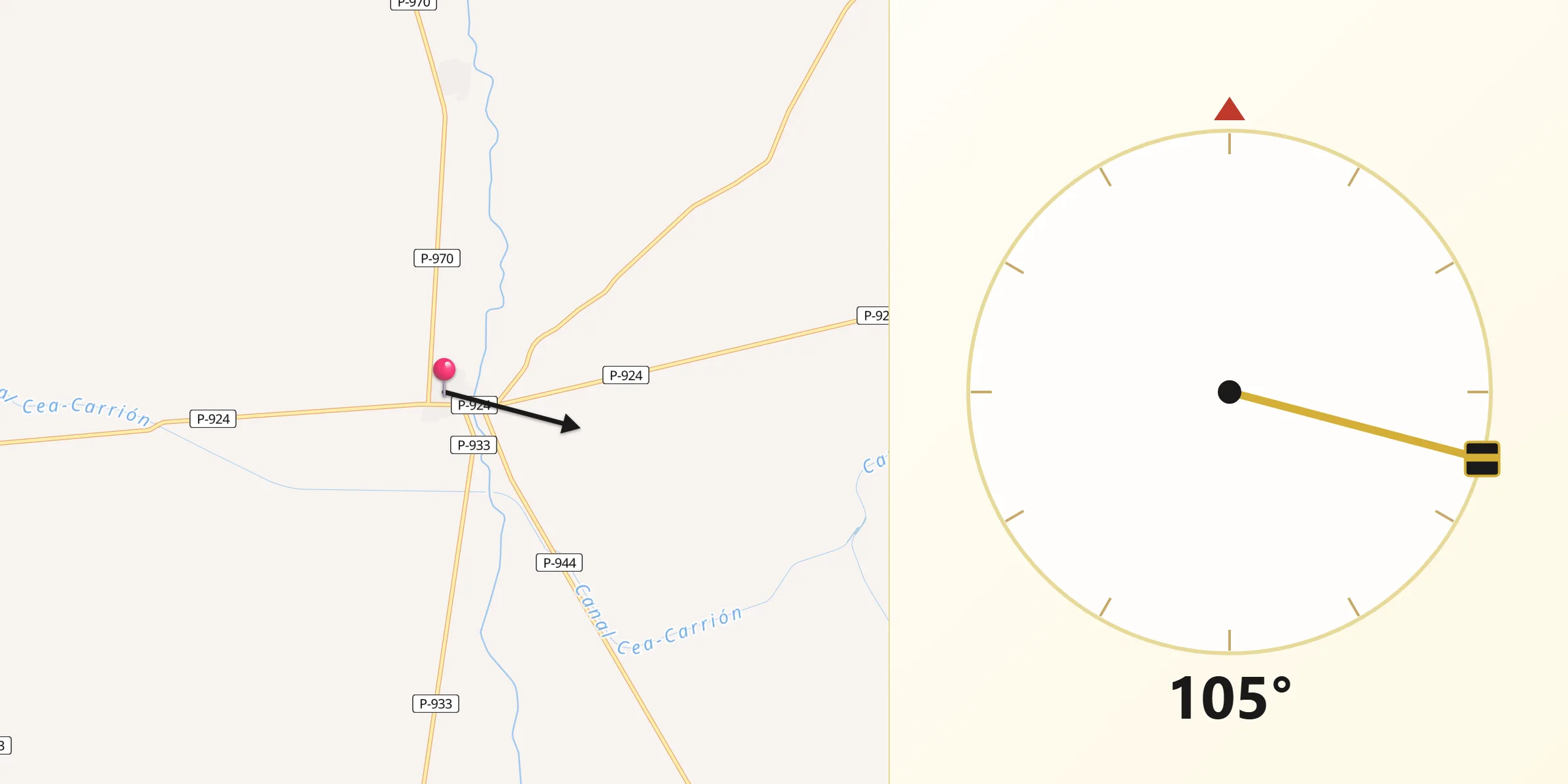 Dirección de la Qibla desde Frechilla