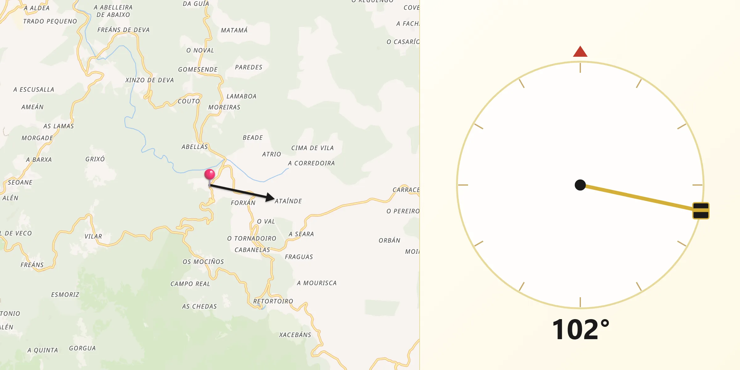 Dirección de la Qibla desde Quintela de Leirado