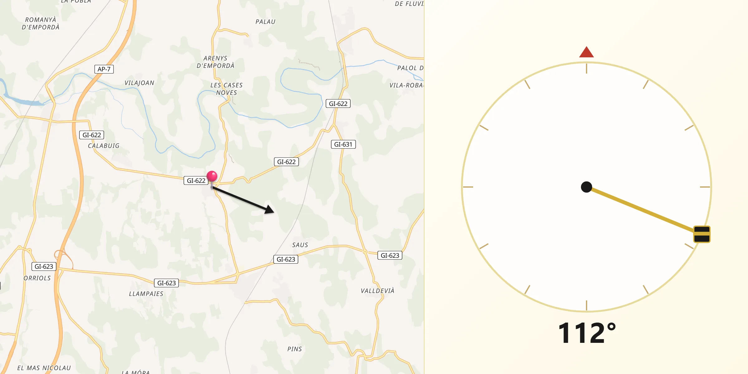 Dirección de la Qibla desde Vilaür