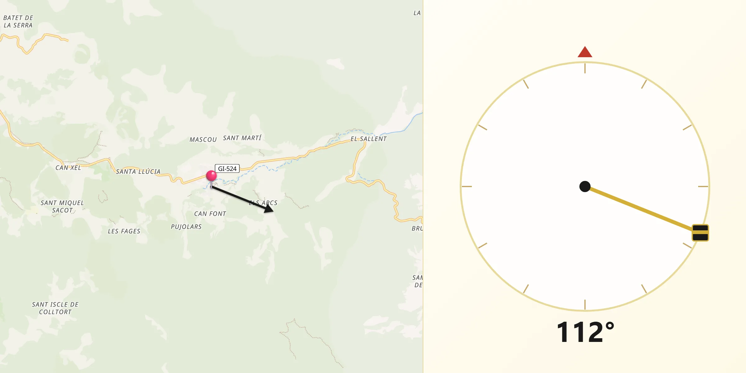 Dirección de la Qibla desde Santa Pau