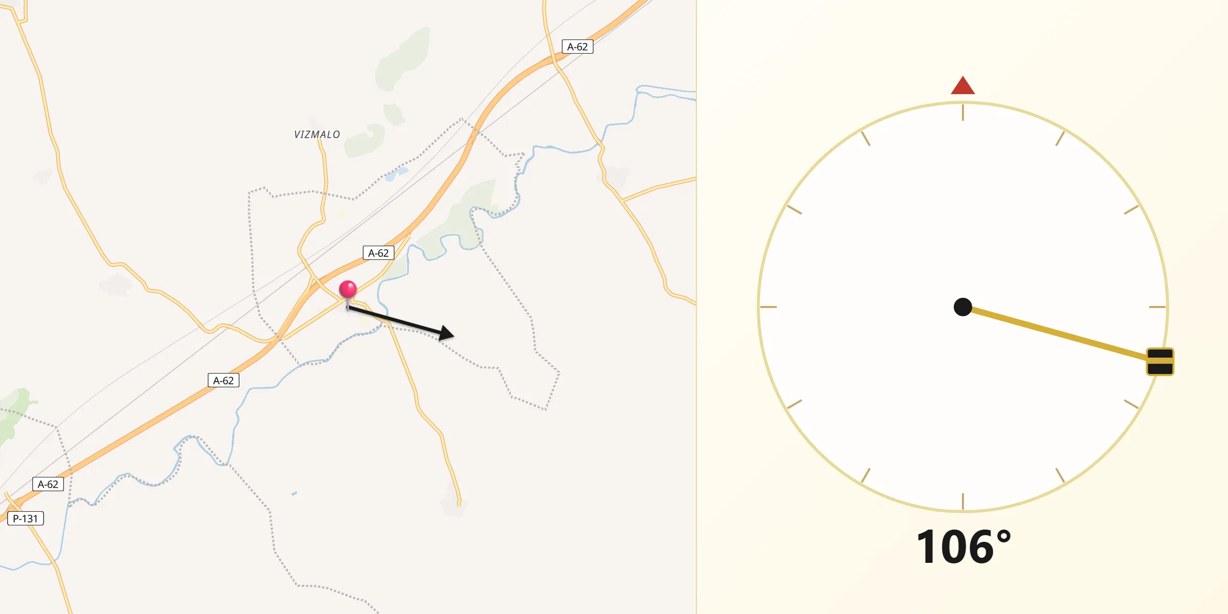 Dirección de la Qibla desde Villodrigo