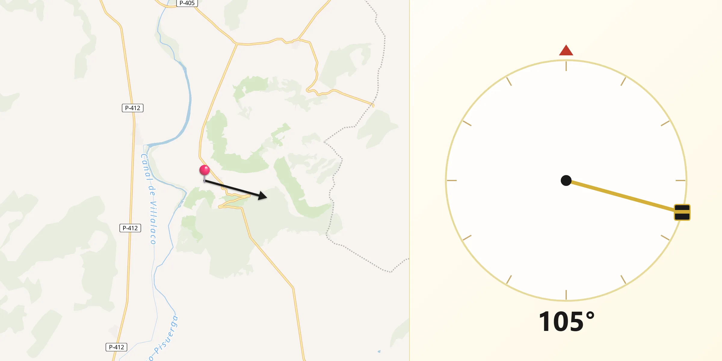Dirección de la Qibla desde Valbuena de Pisuerga