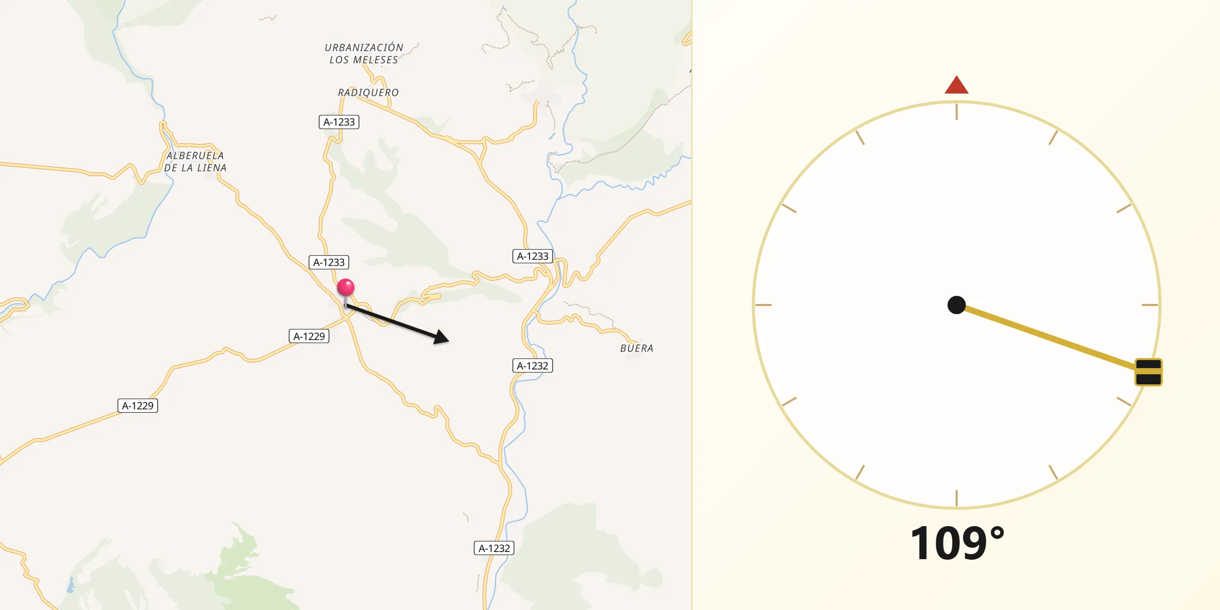 Dirección de la Qibla desde Adahuesca