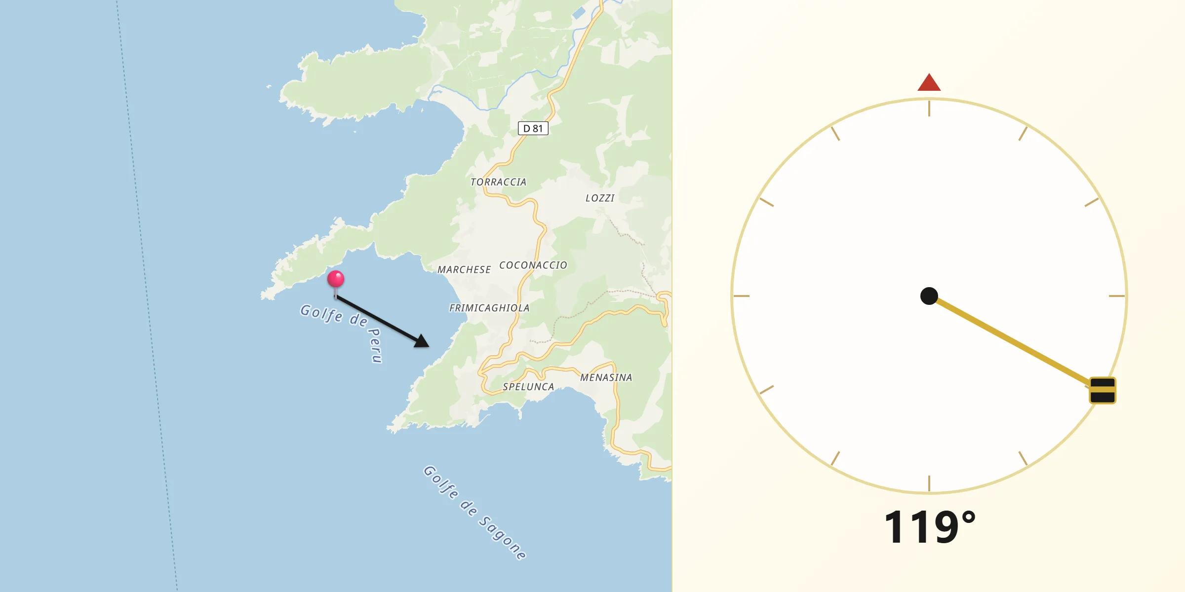 Direction vers la Qibla depuis Vico