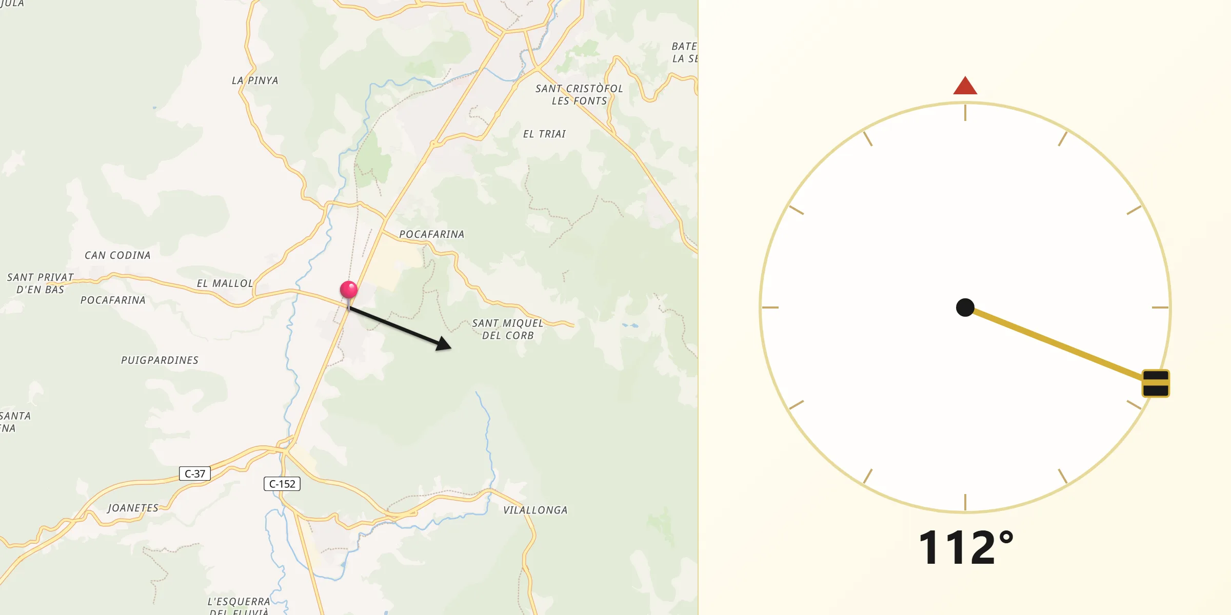 Dirección de la Qibla desde Les Preses