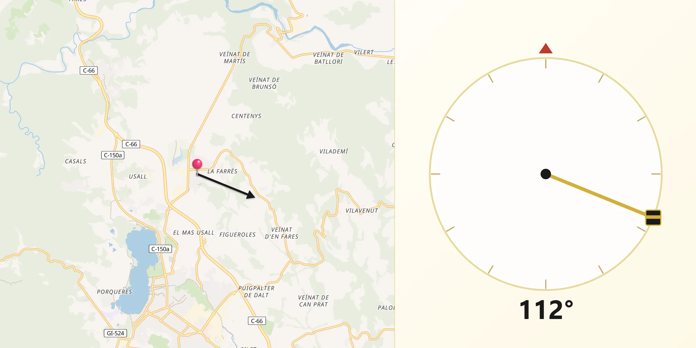 Dirección de la Qibla desde Fontcoberta