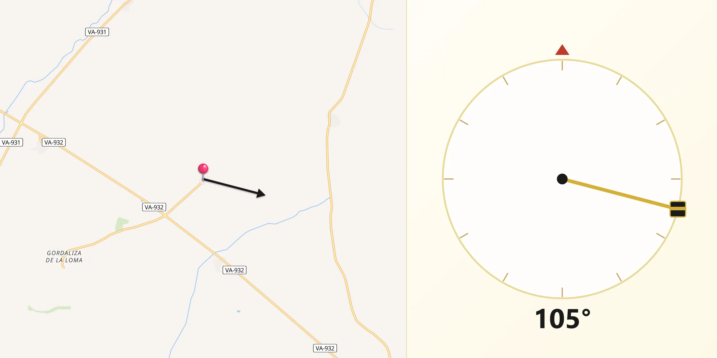 Dirección de la Qibla desde Villanueva de la Condesa