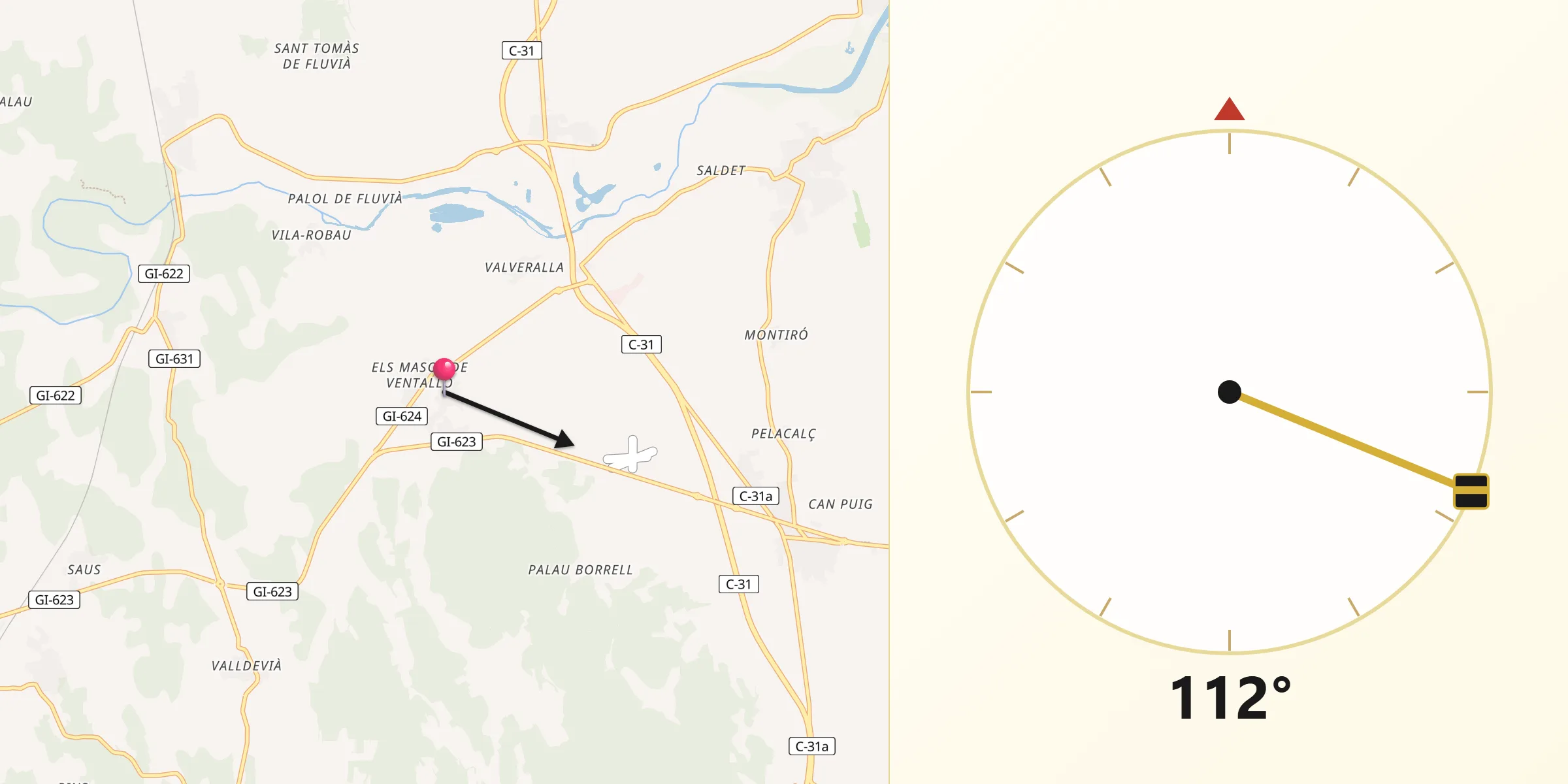 Dirección de la Qibla desde Ventalló