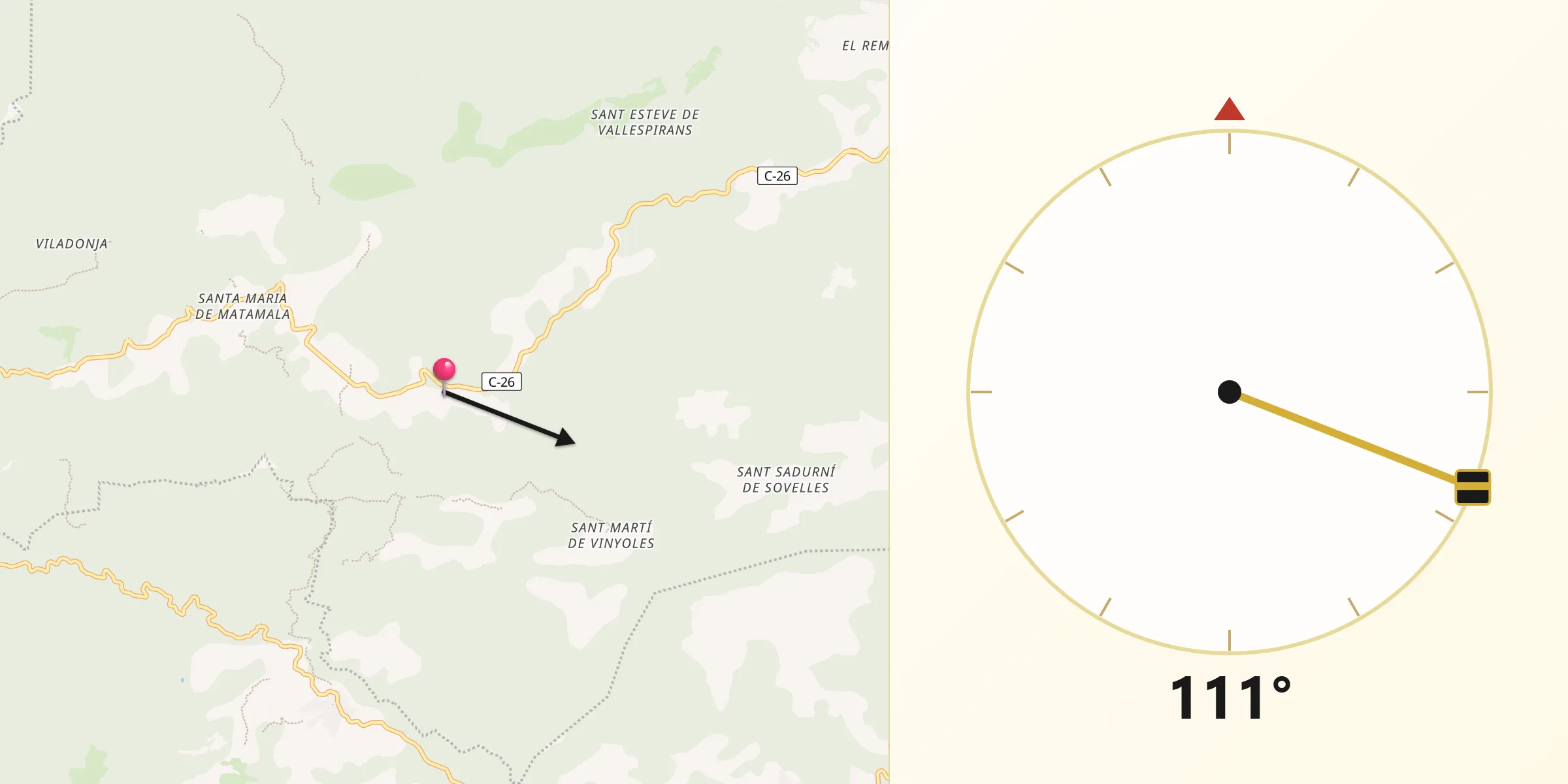 Dirección de la Qibla desde Les Llosses