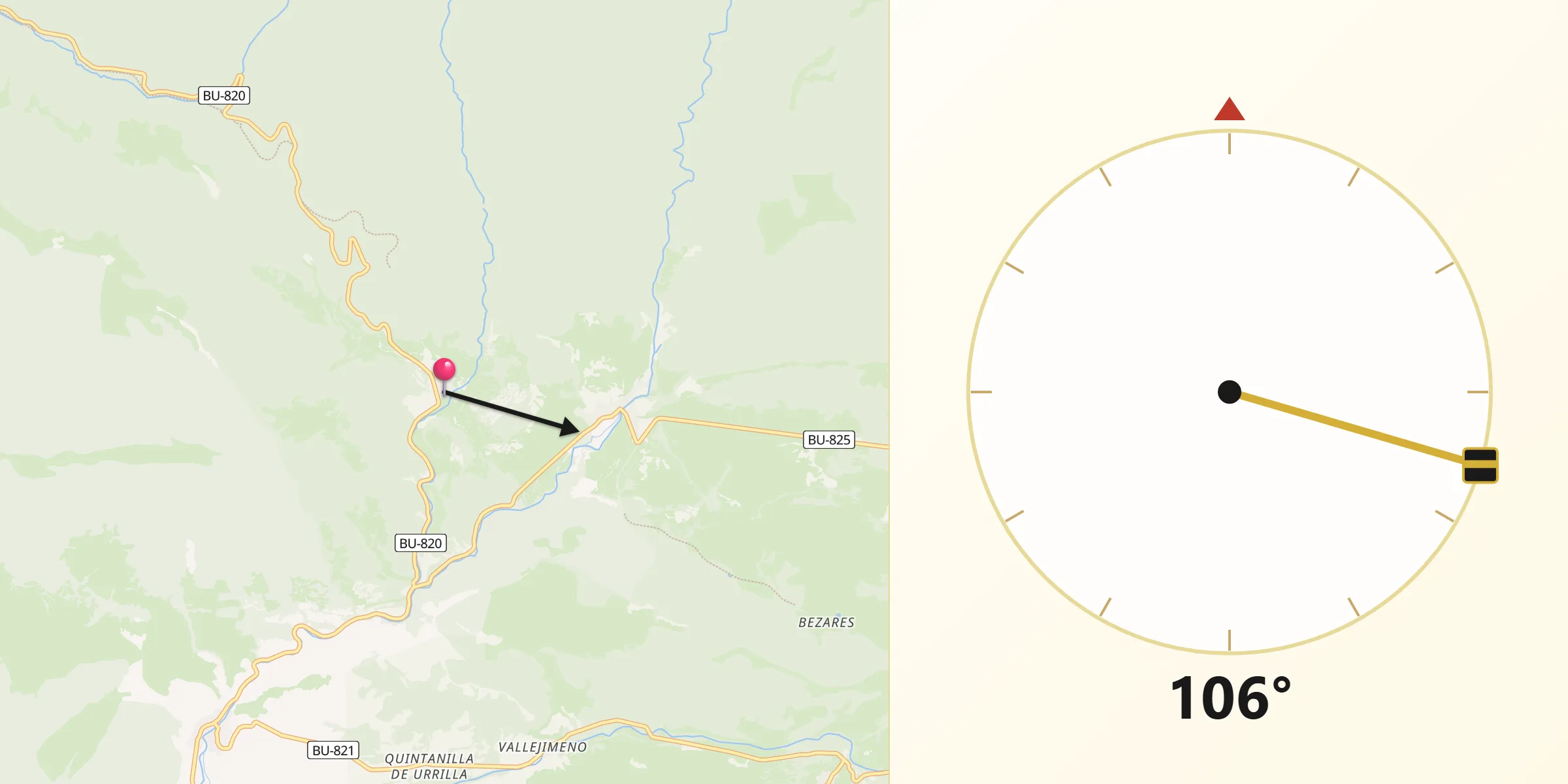 Dirección de la Qibla desde Riocavado de la Sierra