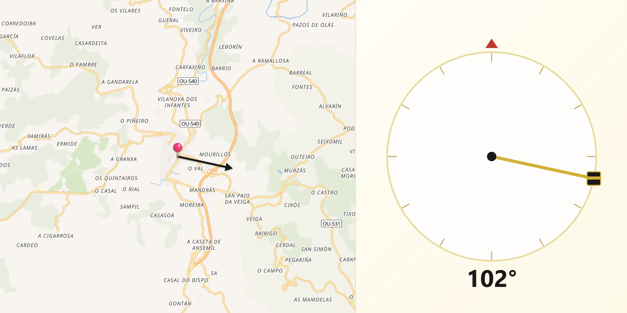 Dirección de la Qibla desde Celanova