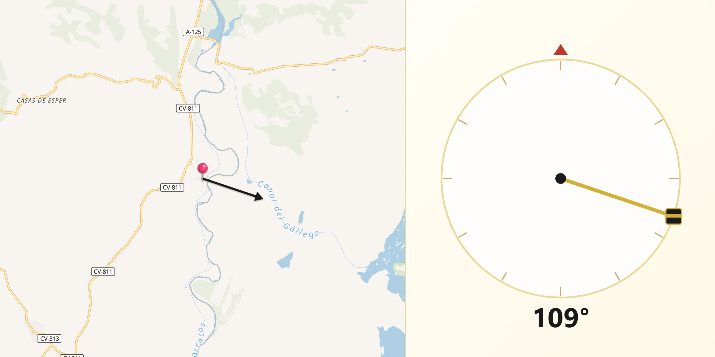 Dirección de la Qibla desde Puendeluna