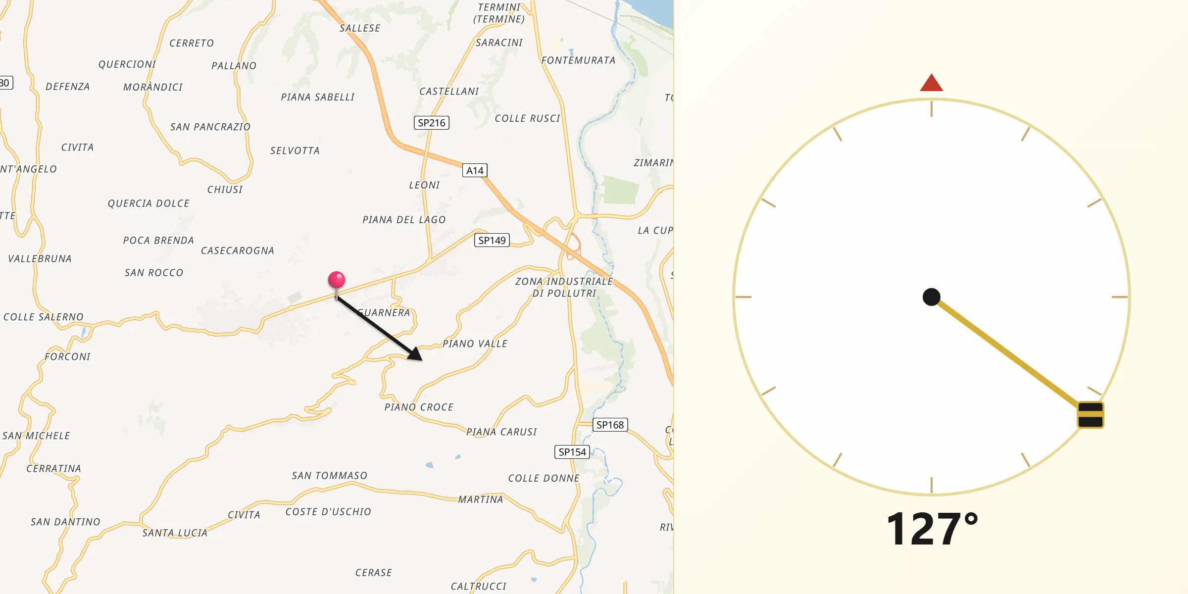 Direzione della Qibla da Casalbordino-Miracoli