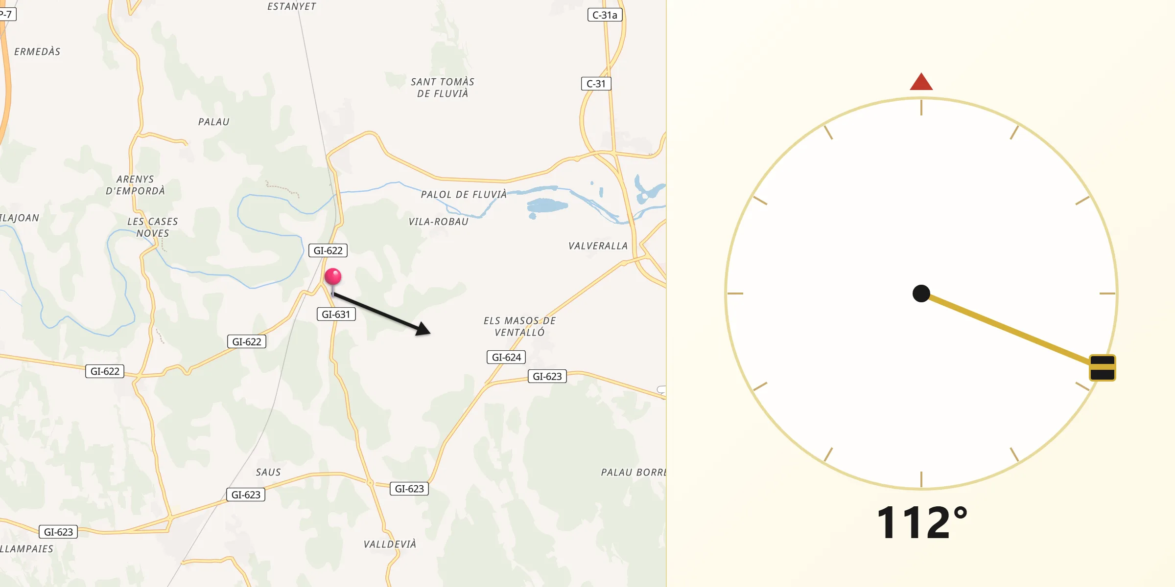 Dirección de la Qibla desde Sant Mori