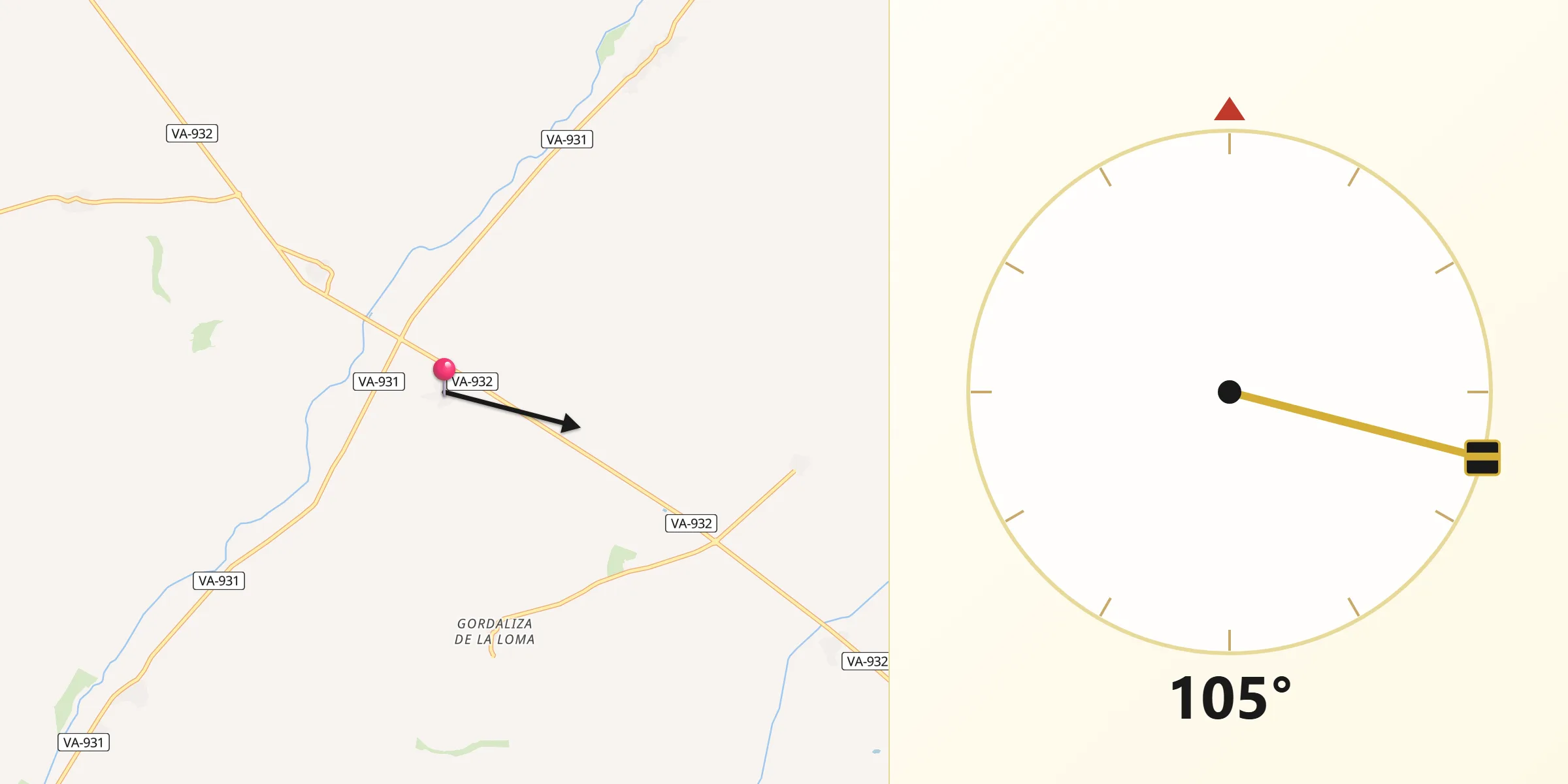 Dirección de la Qibla desde Villagómez la Nueva