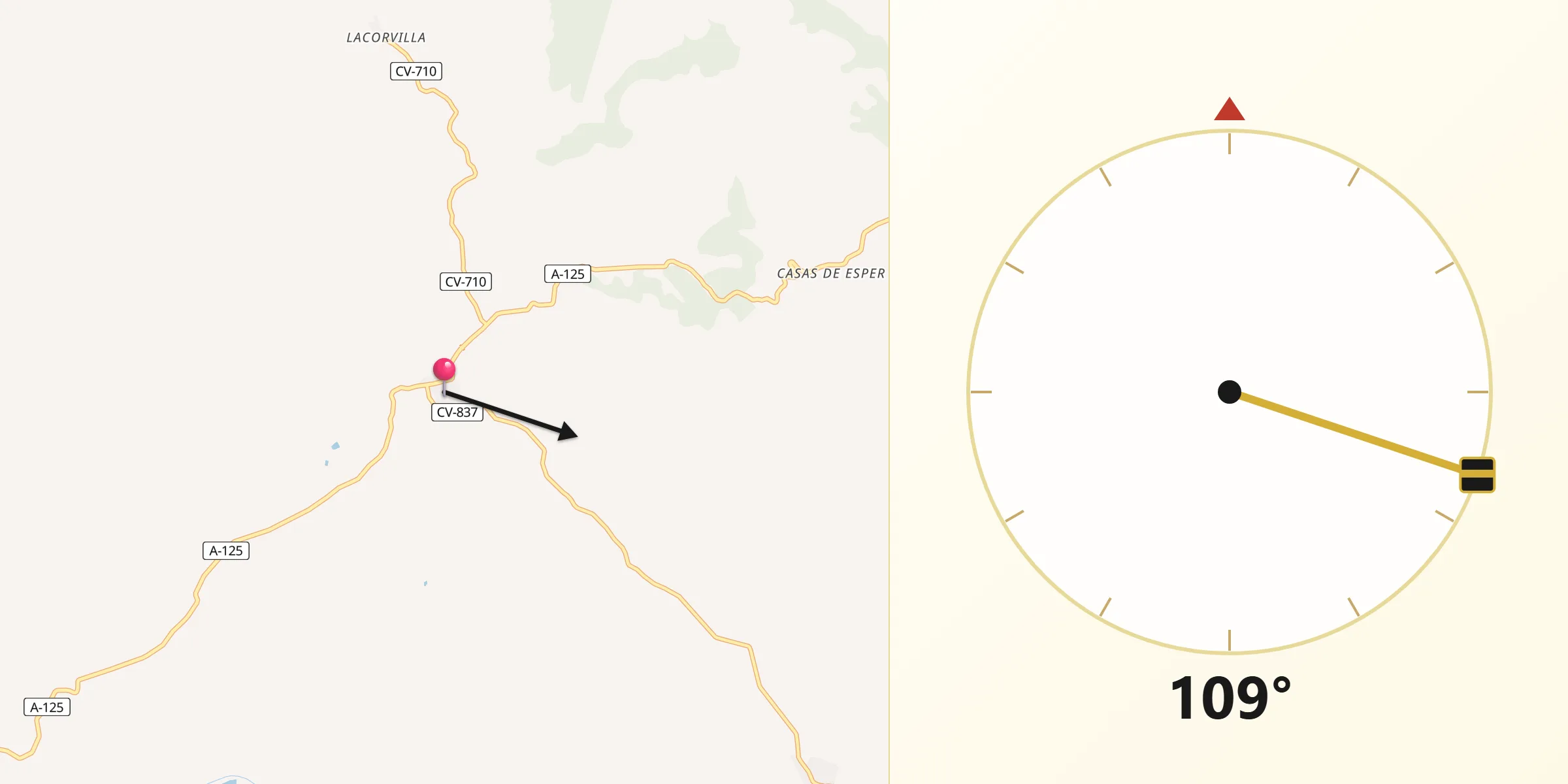Dirección de la Qibla desde Valpalmas