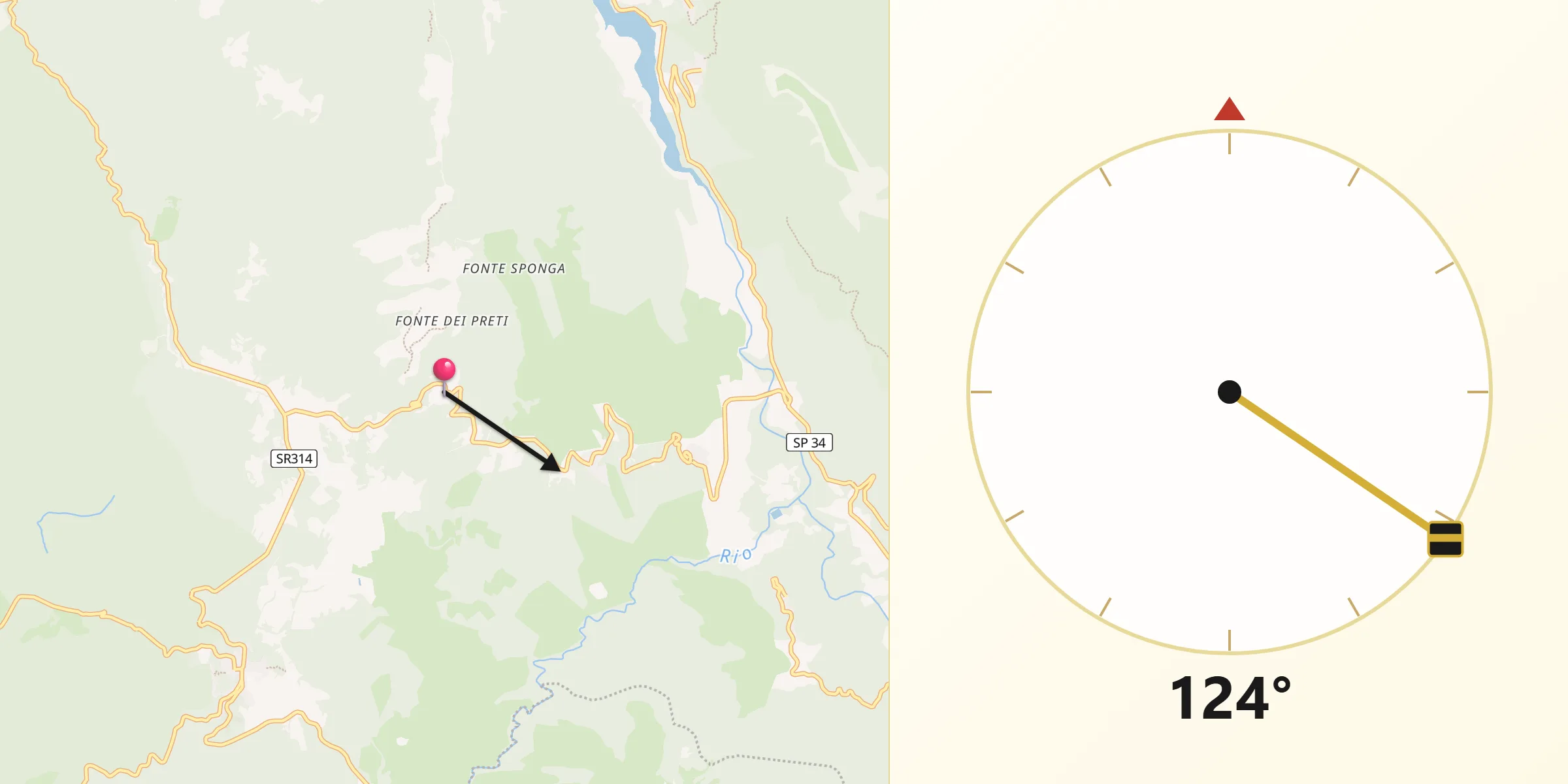 Direzione della Qibla da Pozzaglia Sabino