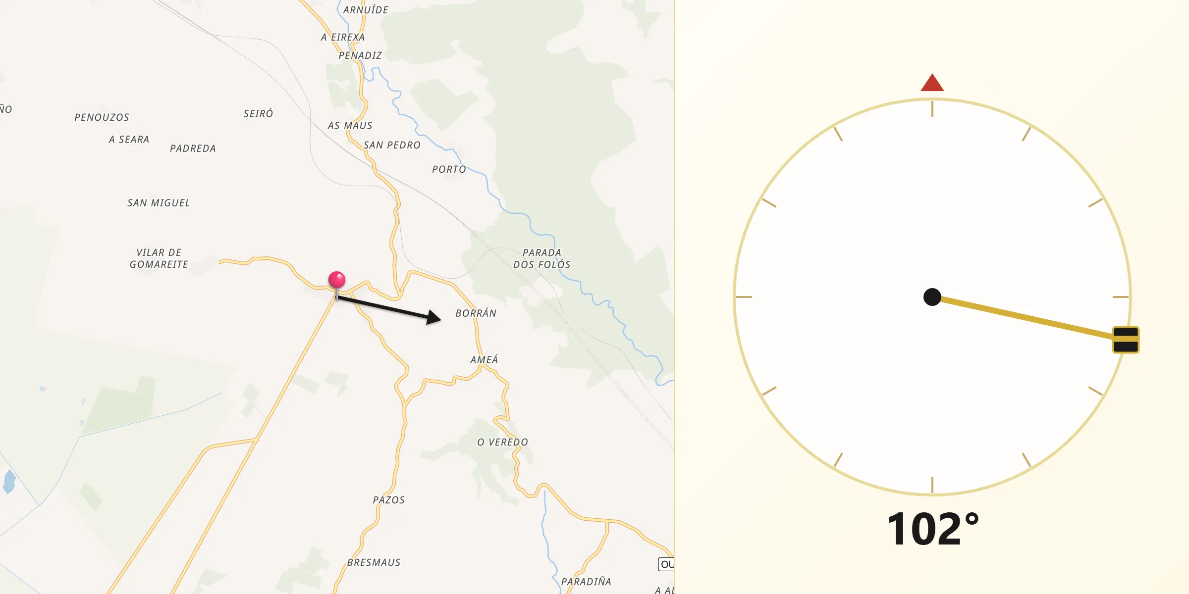 Dirección de la Qibla desde Vilar de Barrio