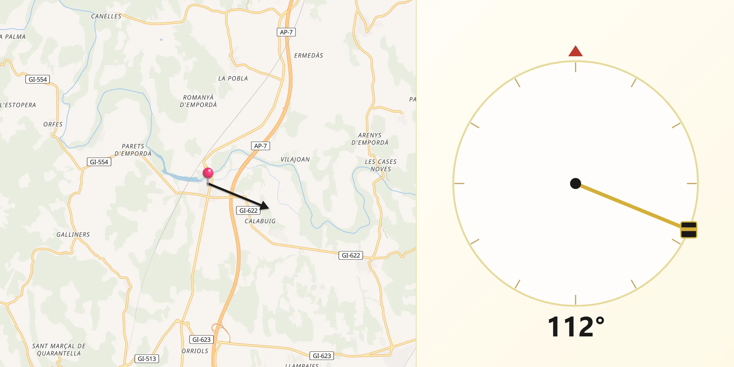 Dirección de la Qibla desde Bàscara