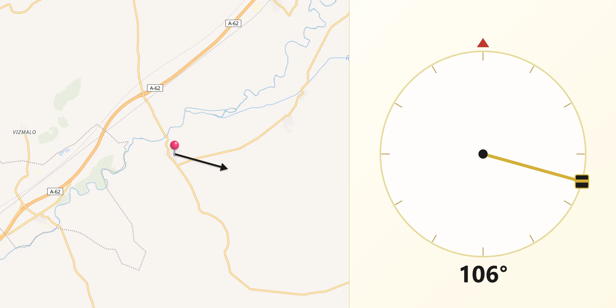 Dirección de la Qibla desde Villaverde-Mogina