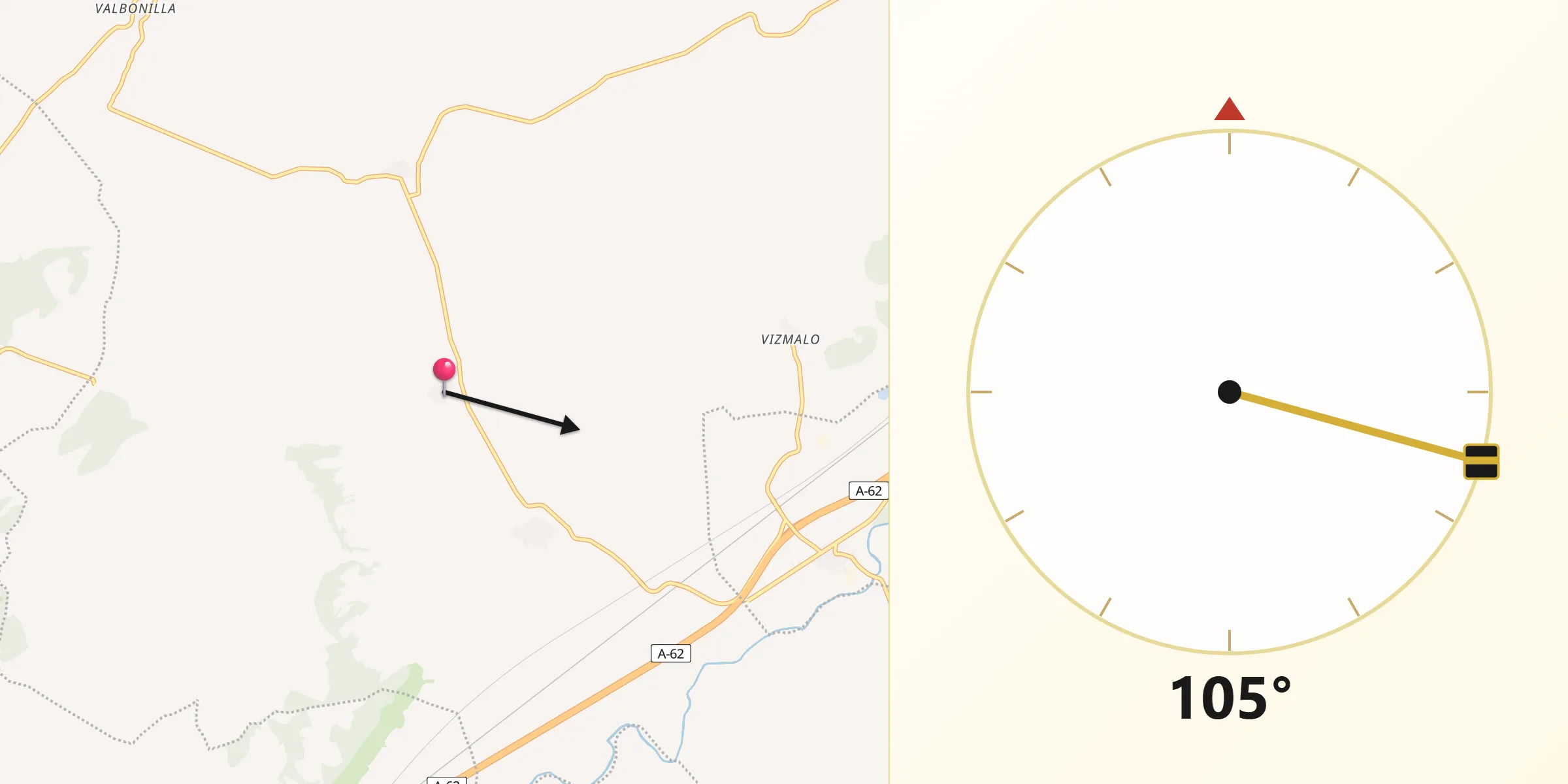 Dirección de la Qibla desde Villamedianilla