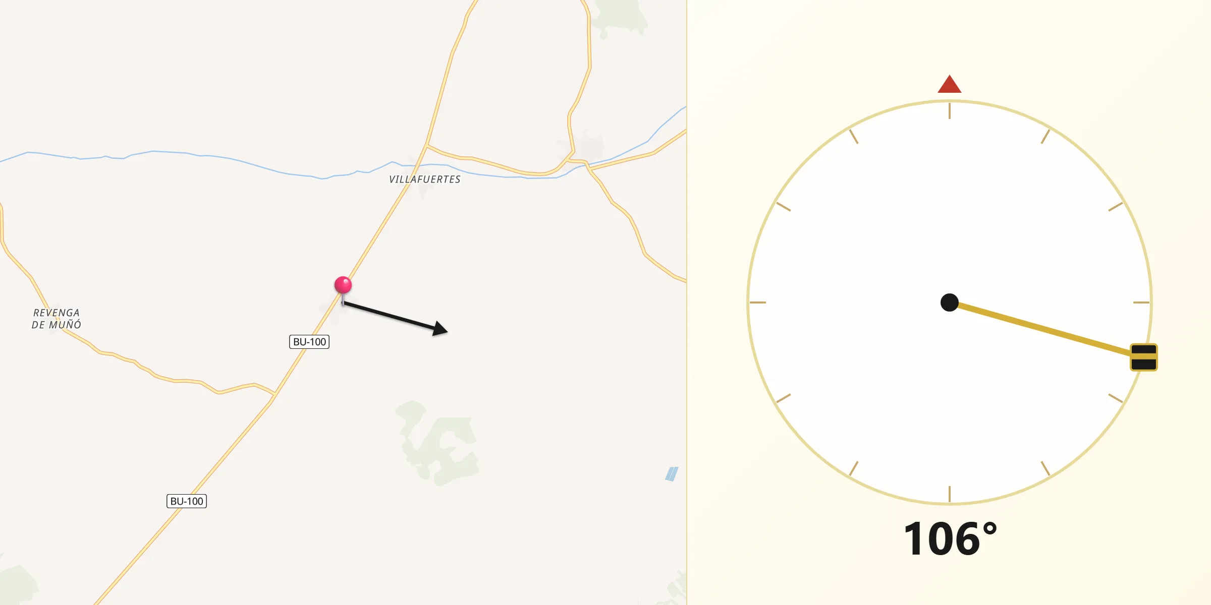 Dirección de la Qibla desde Villaverde del Monte