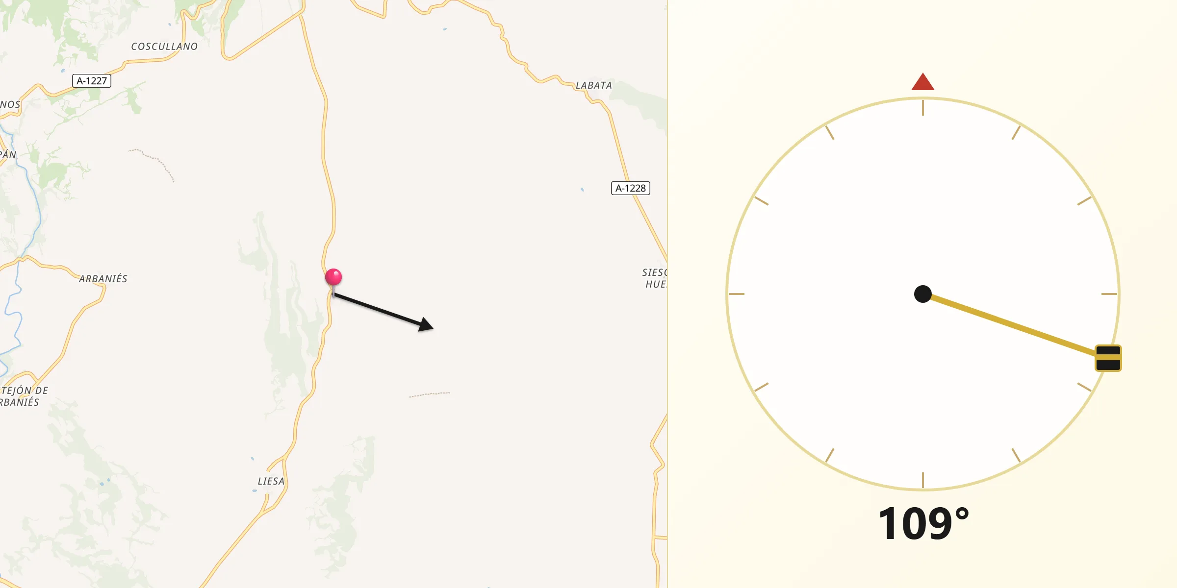 Dirección de la Qibla desde Ibieca