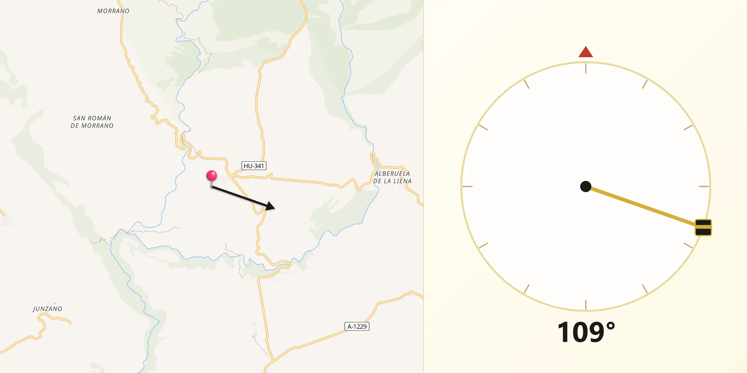Dirección de la Qibla desde Bierge