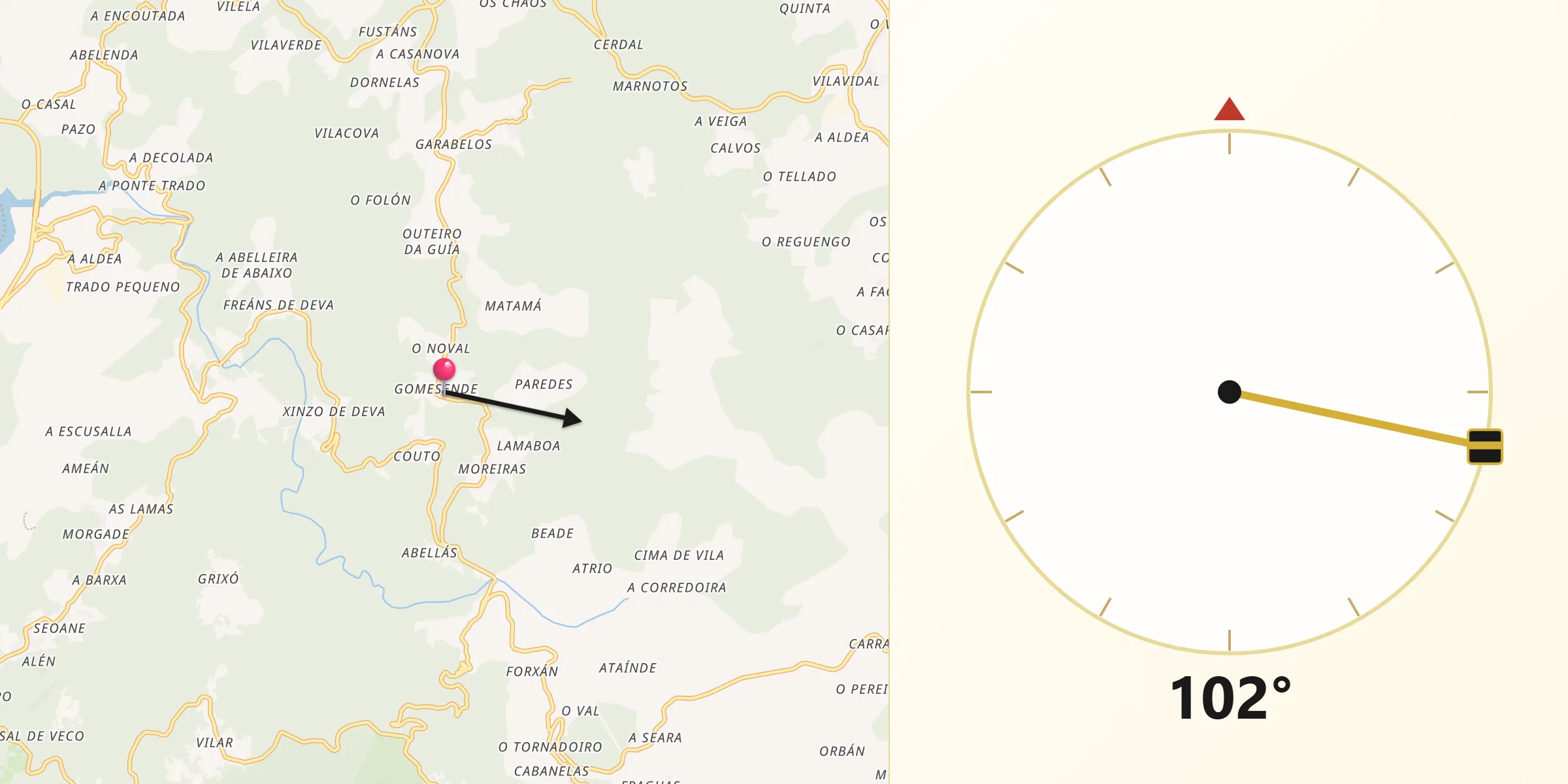 Dirección de la Qibla desde Gomesende