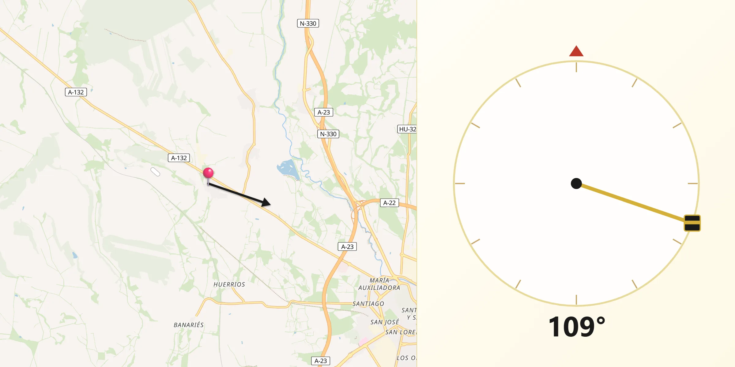 Dirección de la Qibla desde Alerre