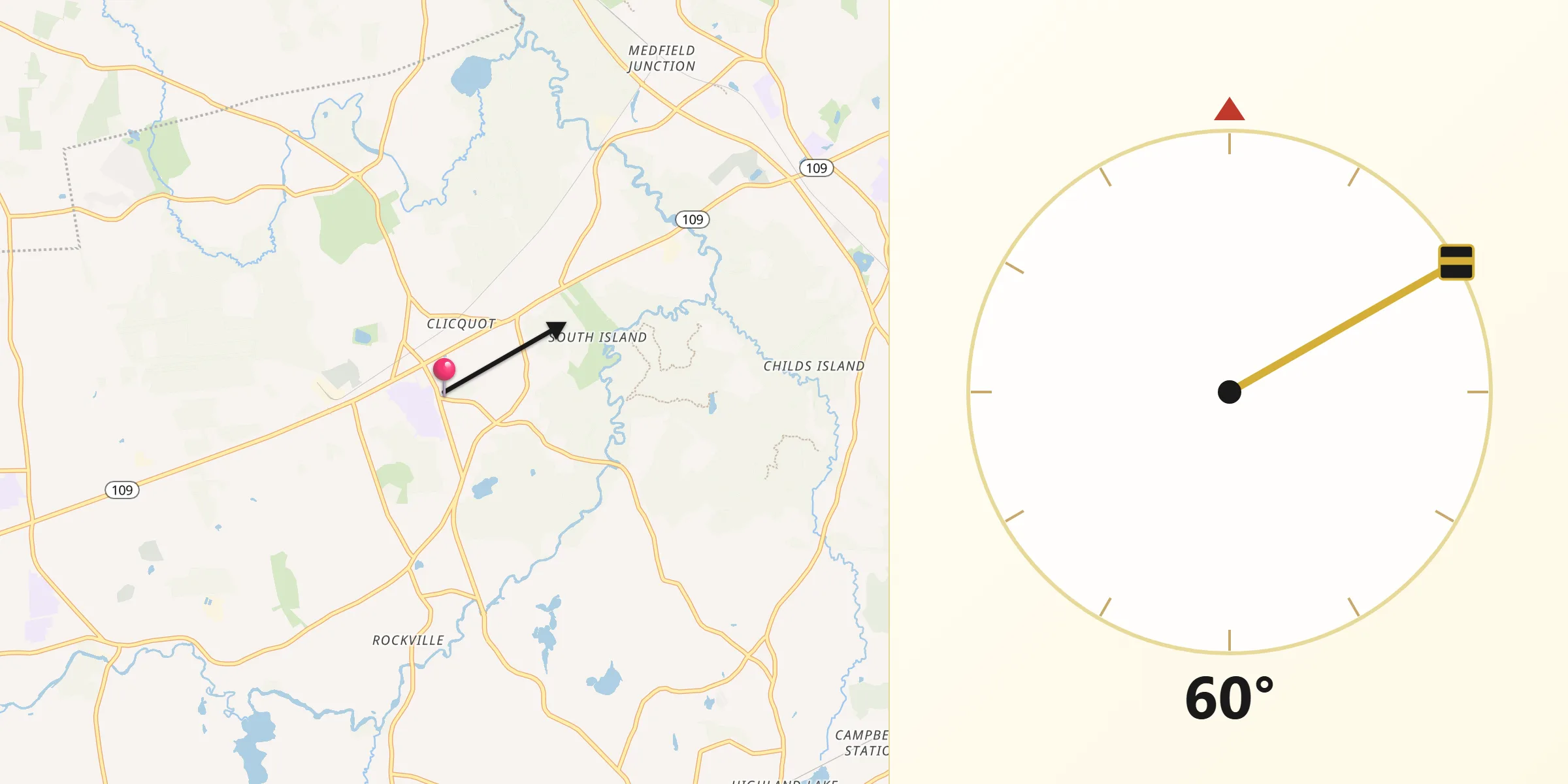 Qibla Direction from Millis-Clicquot