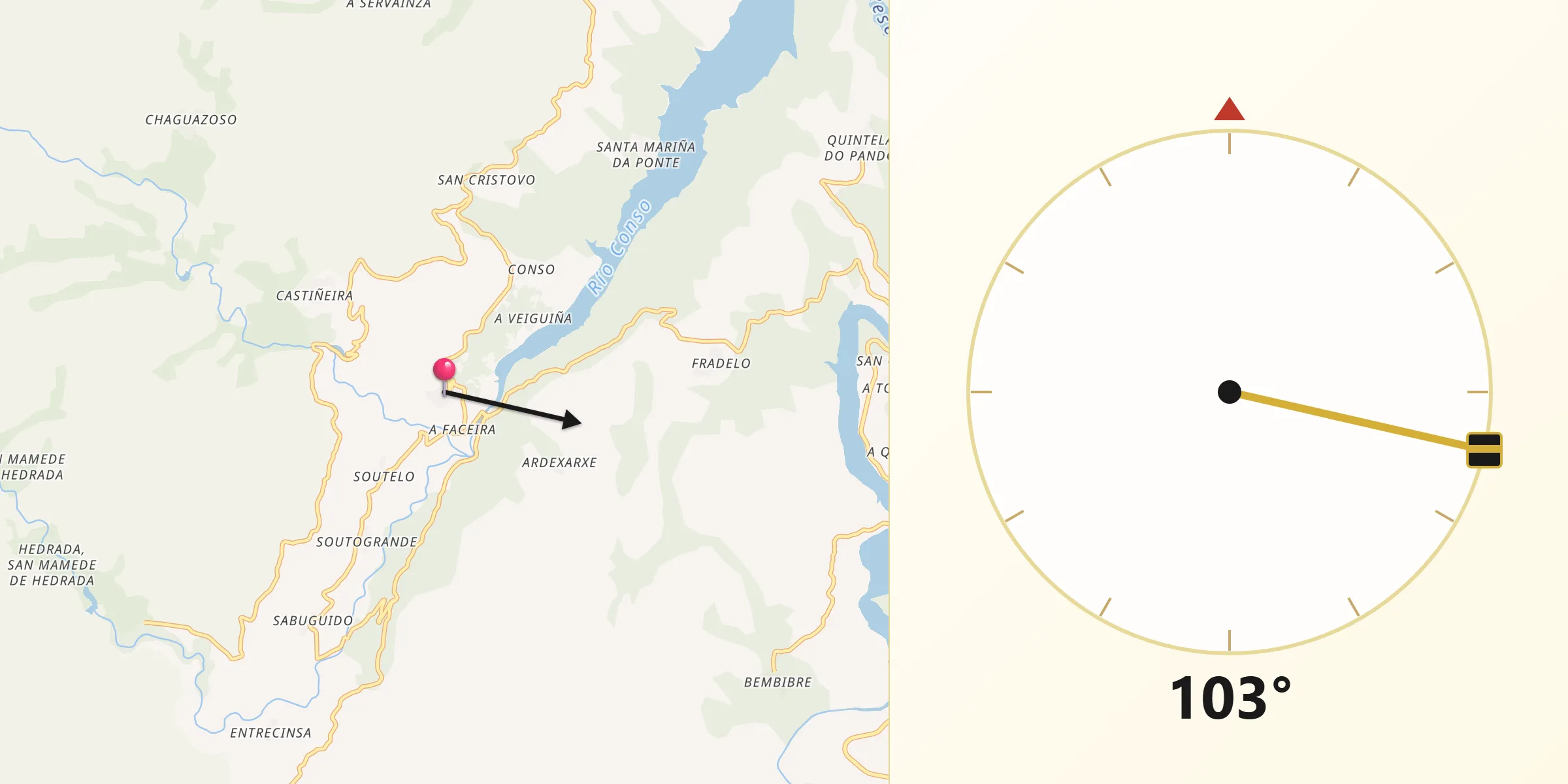 Dirección de la Qibla desde Vilariño de Conso