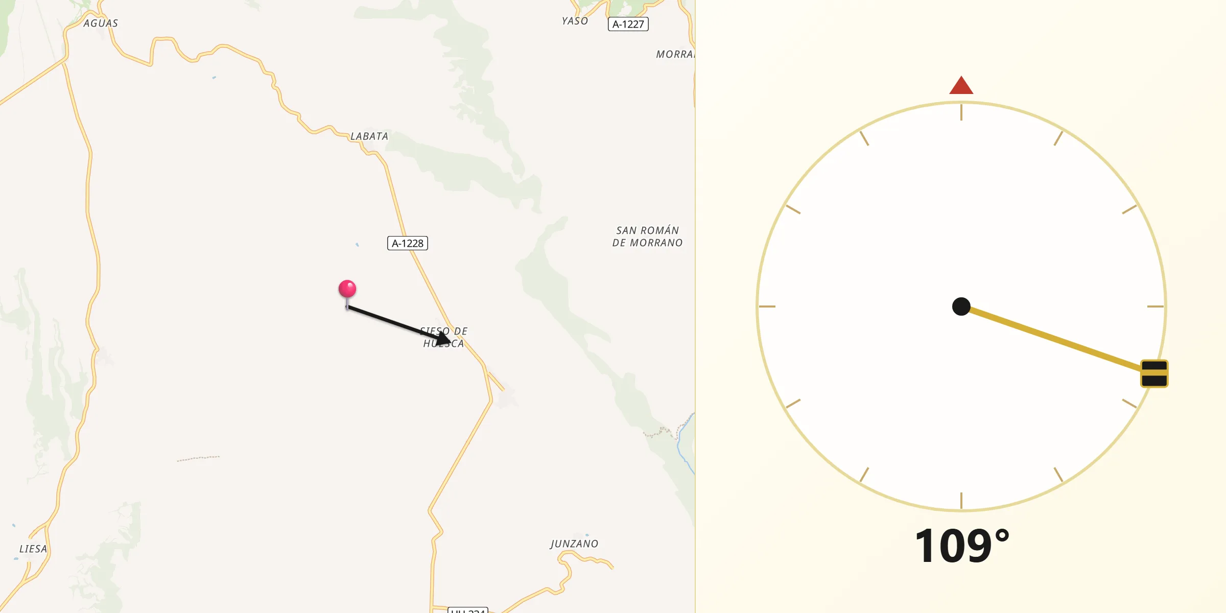 Dirección de la Qibla desde Provincia de Huesca