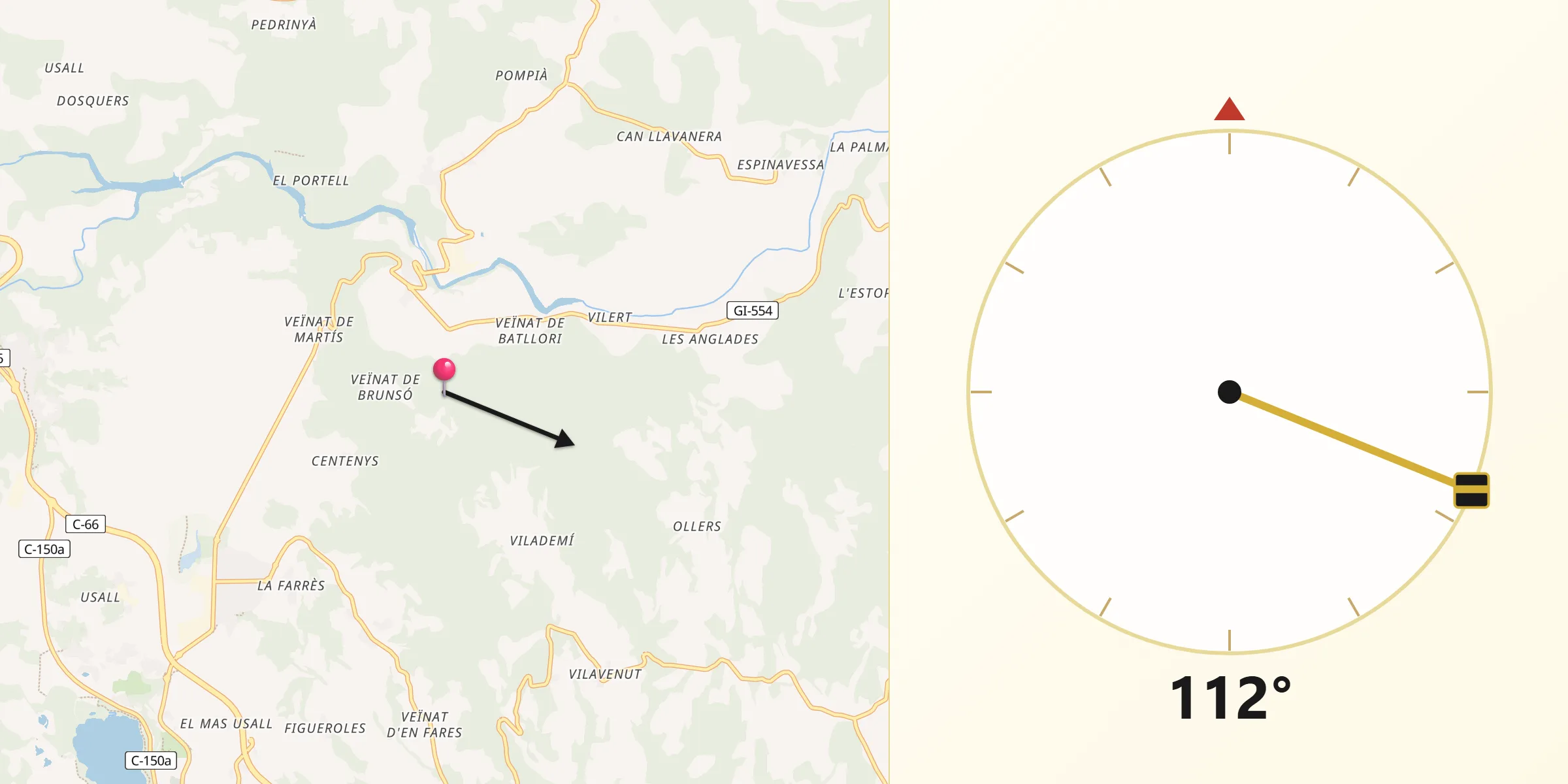 Dirección de la Qibla desde Esponellà