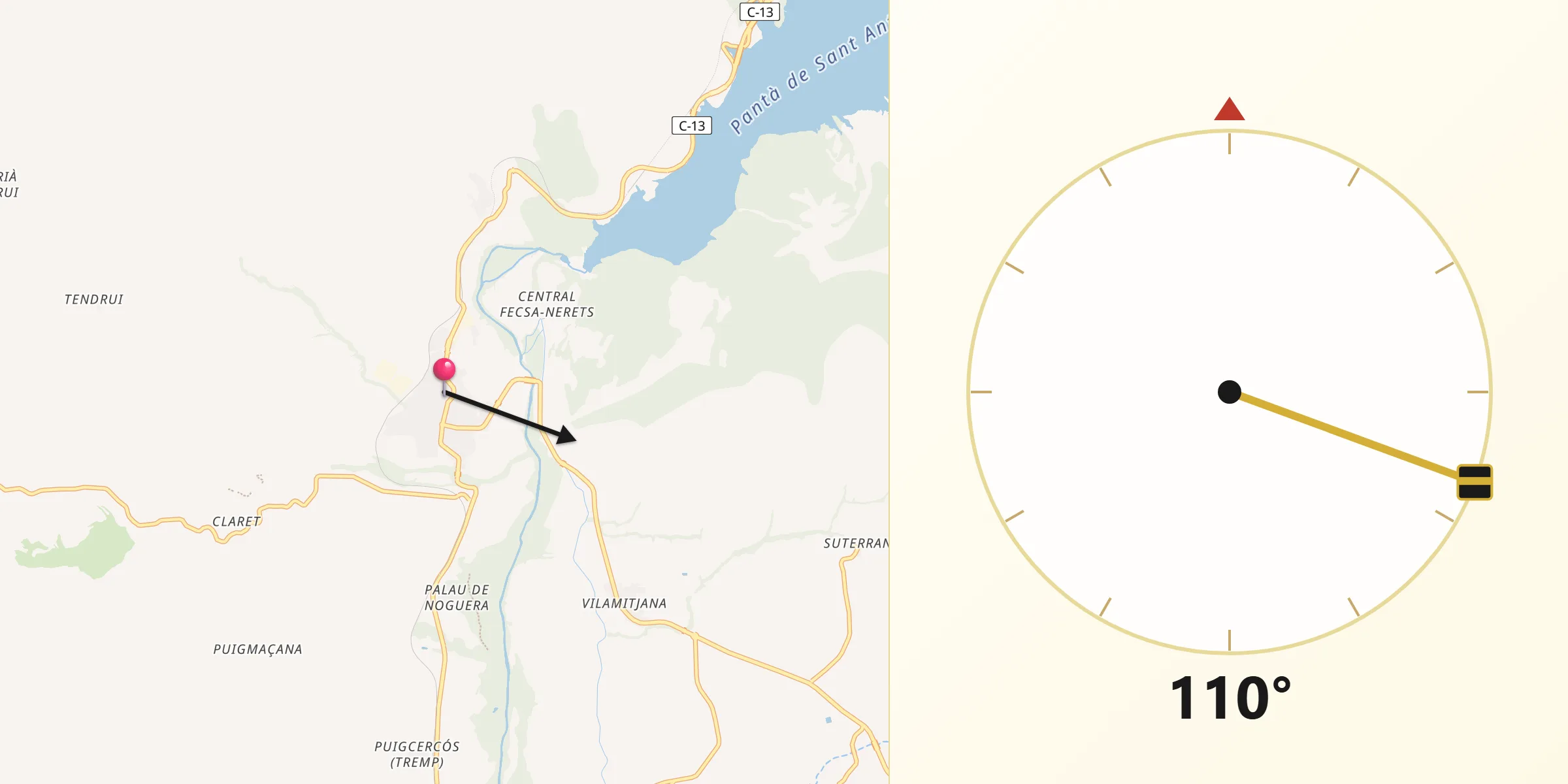 Dirección de la Qibla desde Tremp