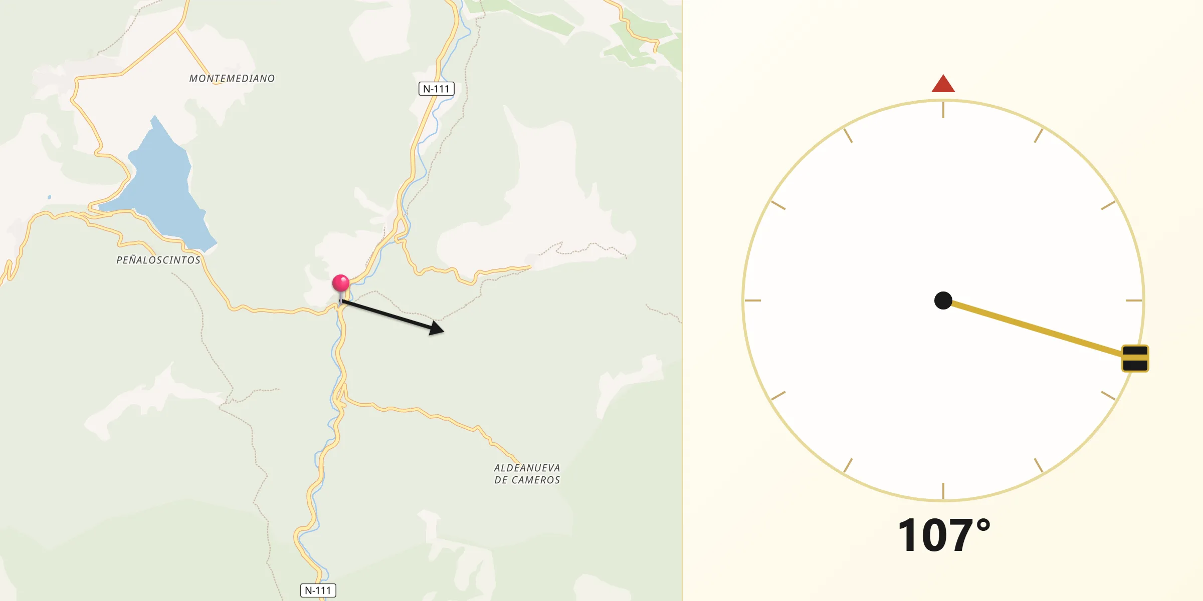 Dirección de la Qibla desde Villanueva de Cameros