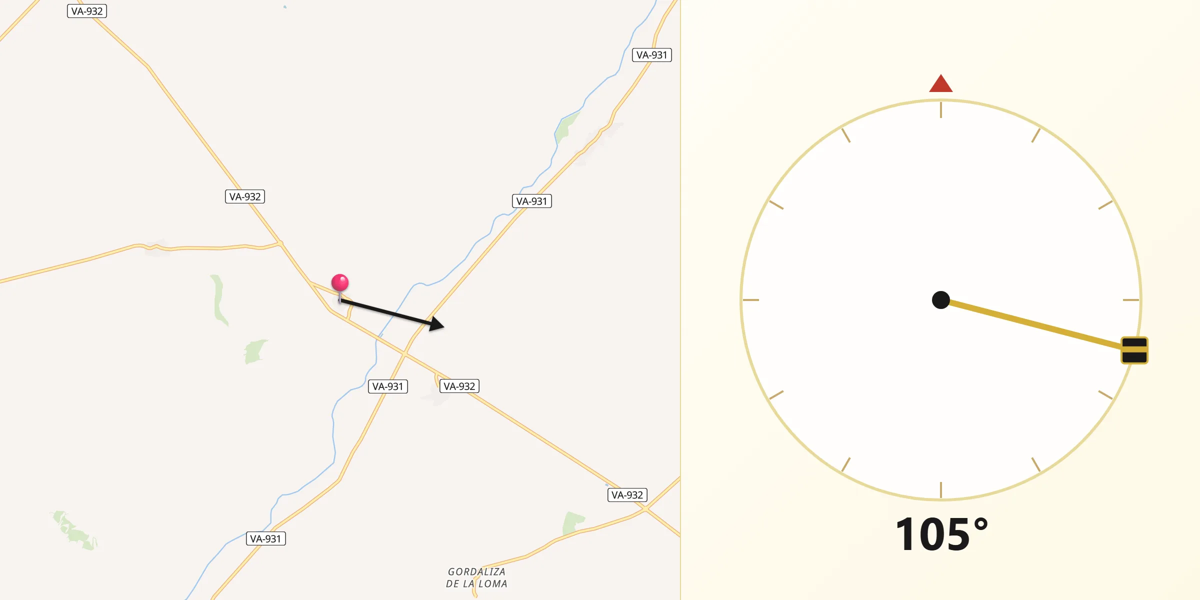 Dirección de la Qibla desde Cabezón de Valderaduey
