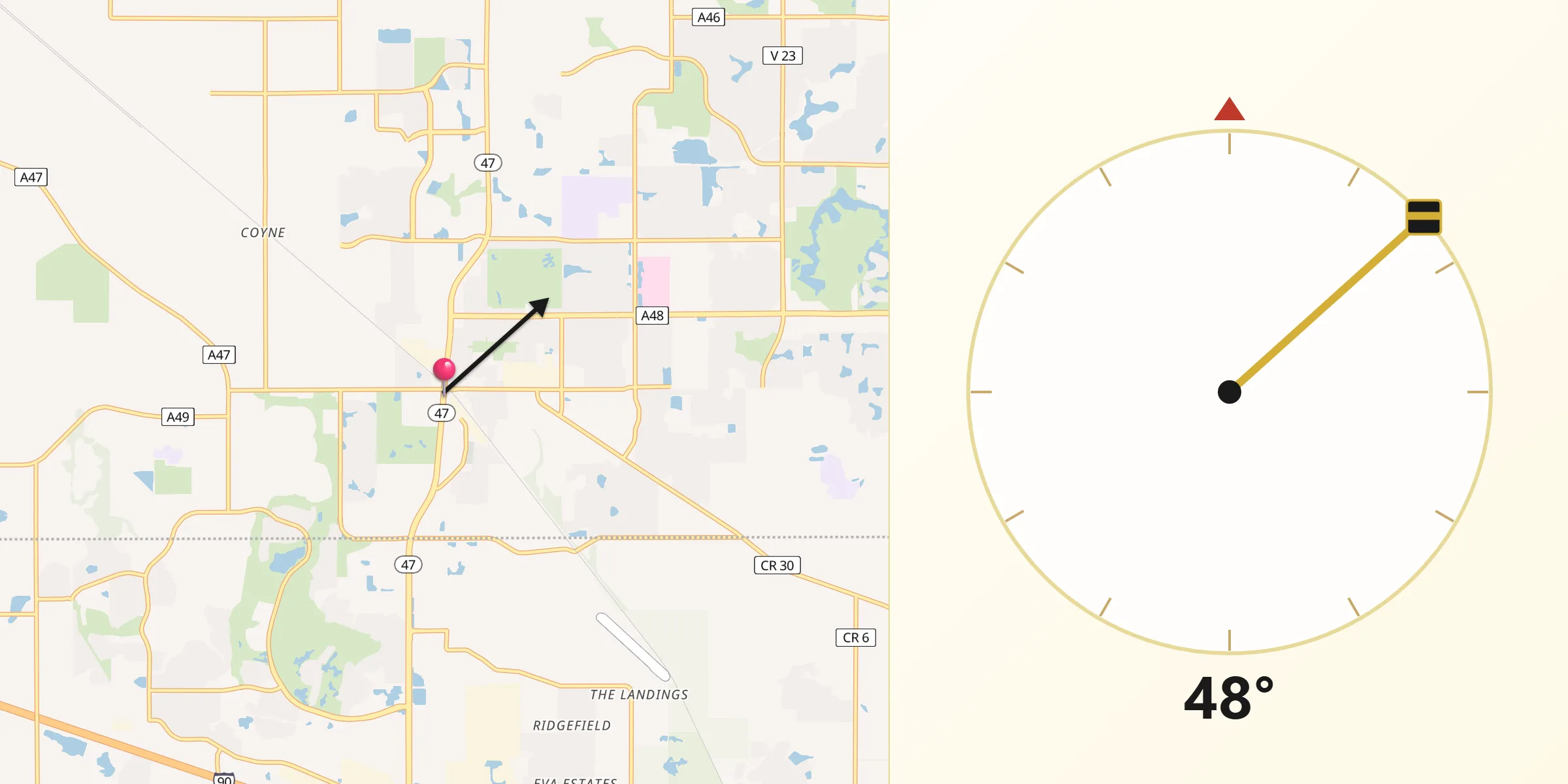 Qibla Direction from Huntley