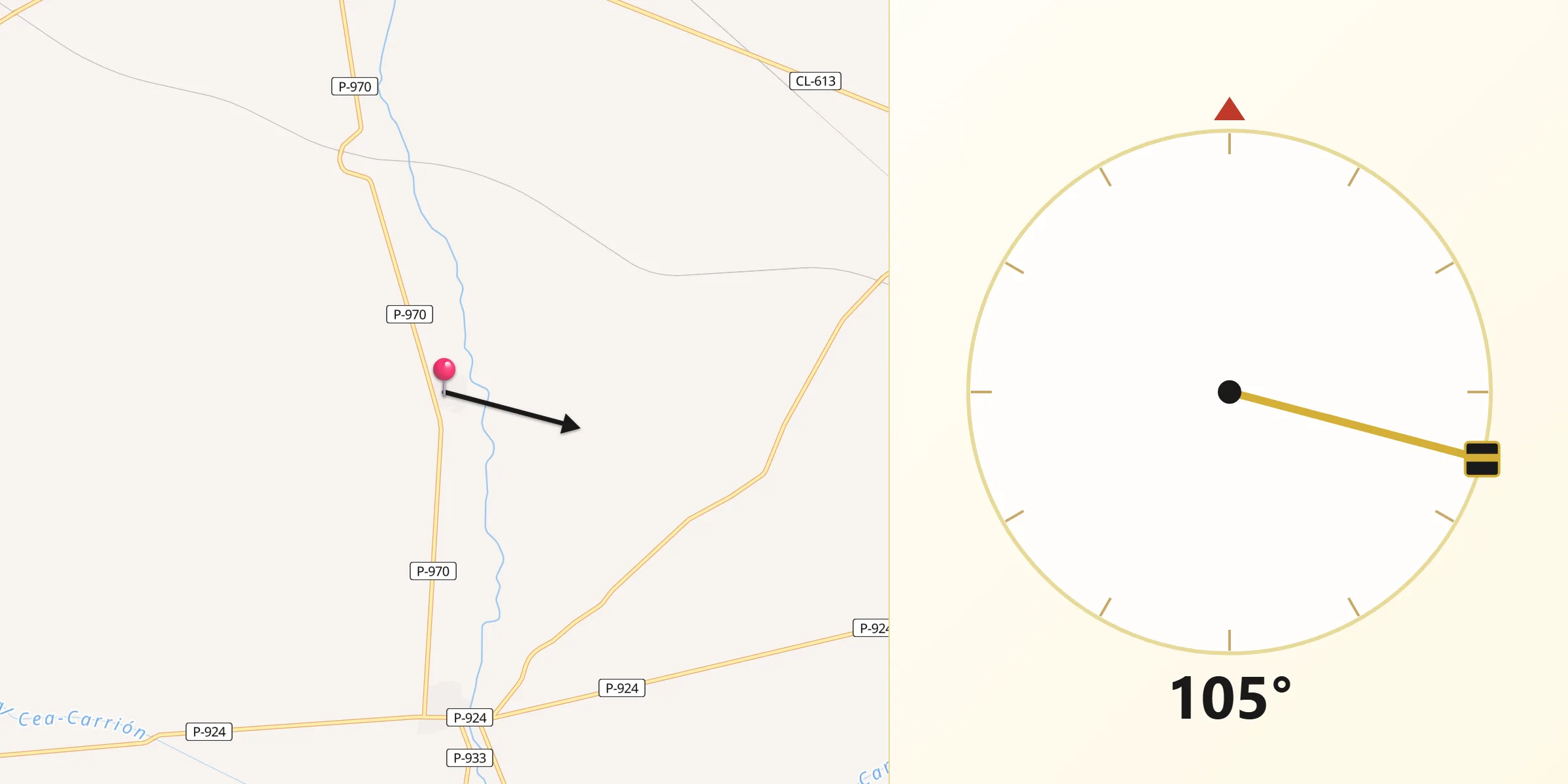 Dirección de la Qibla desde Mazuecos de Valdeginate