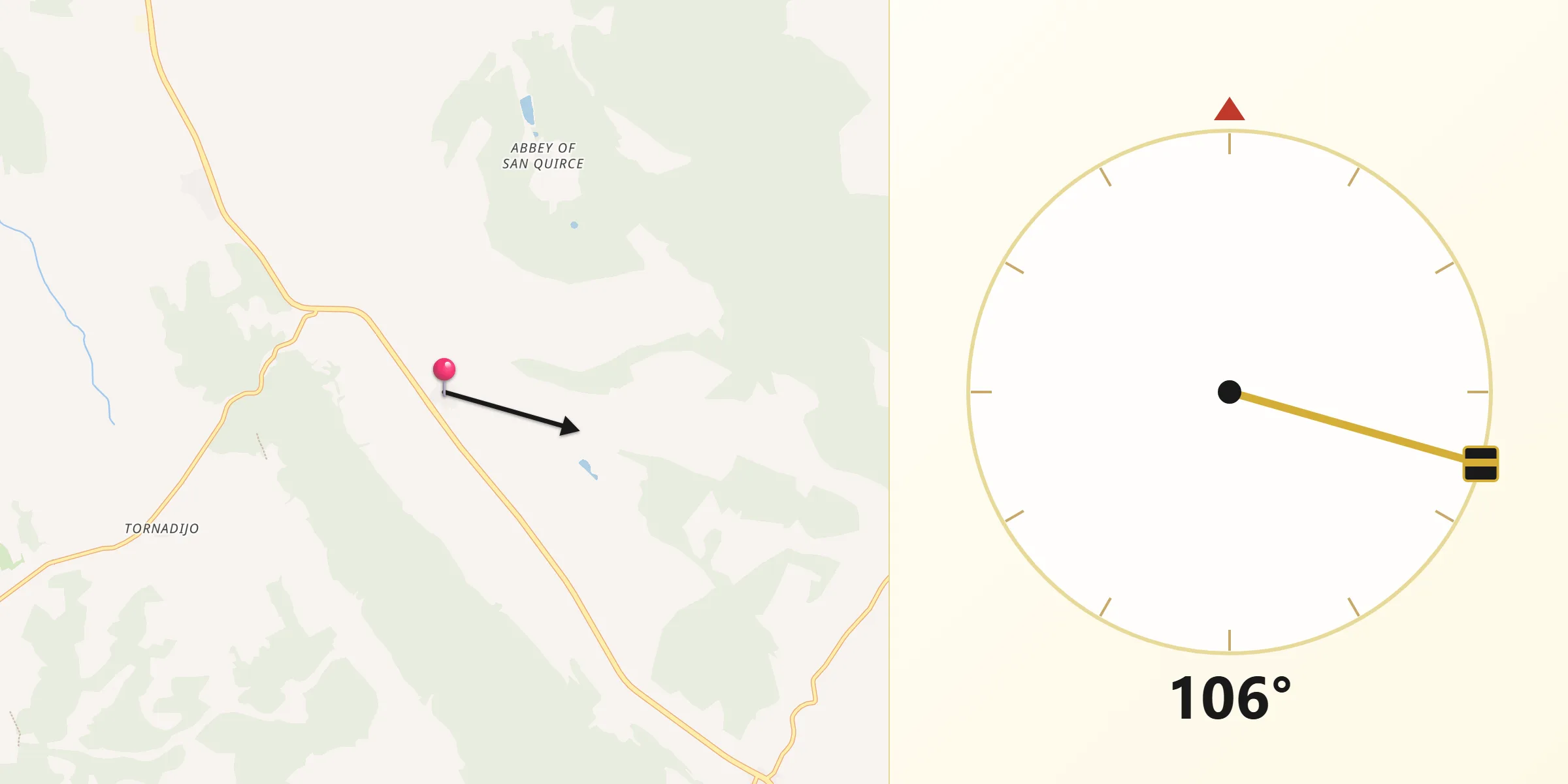 Dirección de la Qibla desde Cubillo del Campo