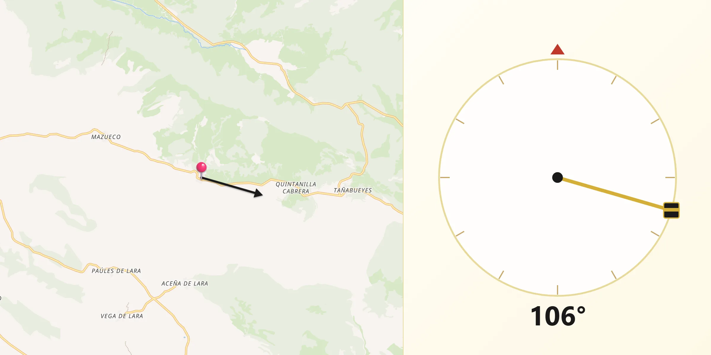 Dirección de la Qibla desde Villoruebo